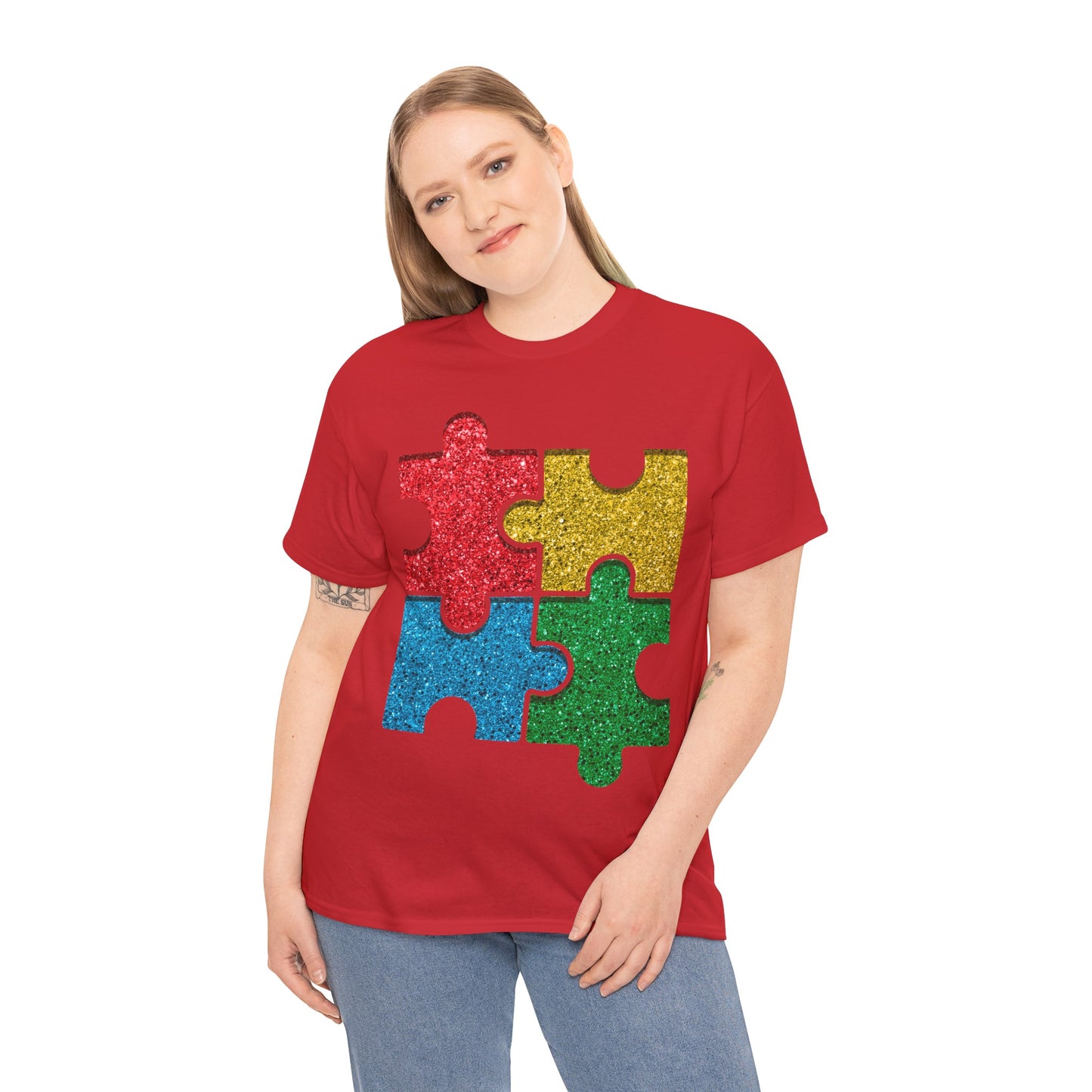 Autism Puzzle Pieces T-shirt Unisex Heavy Cotton