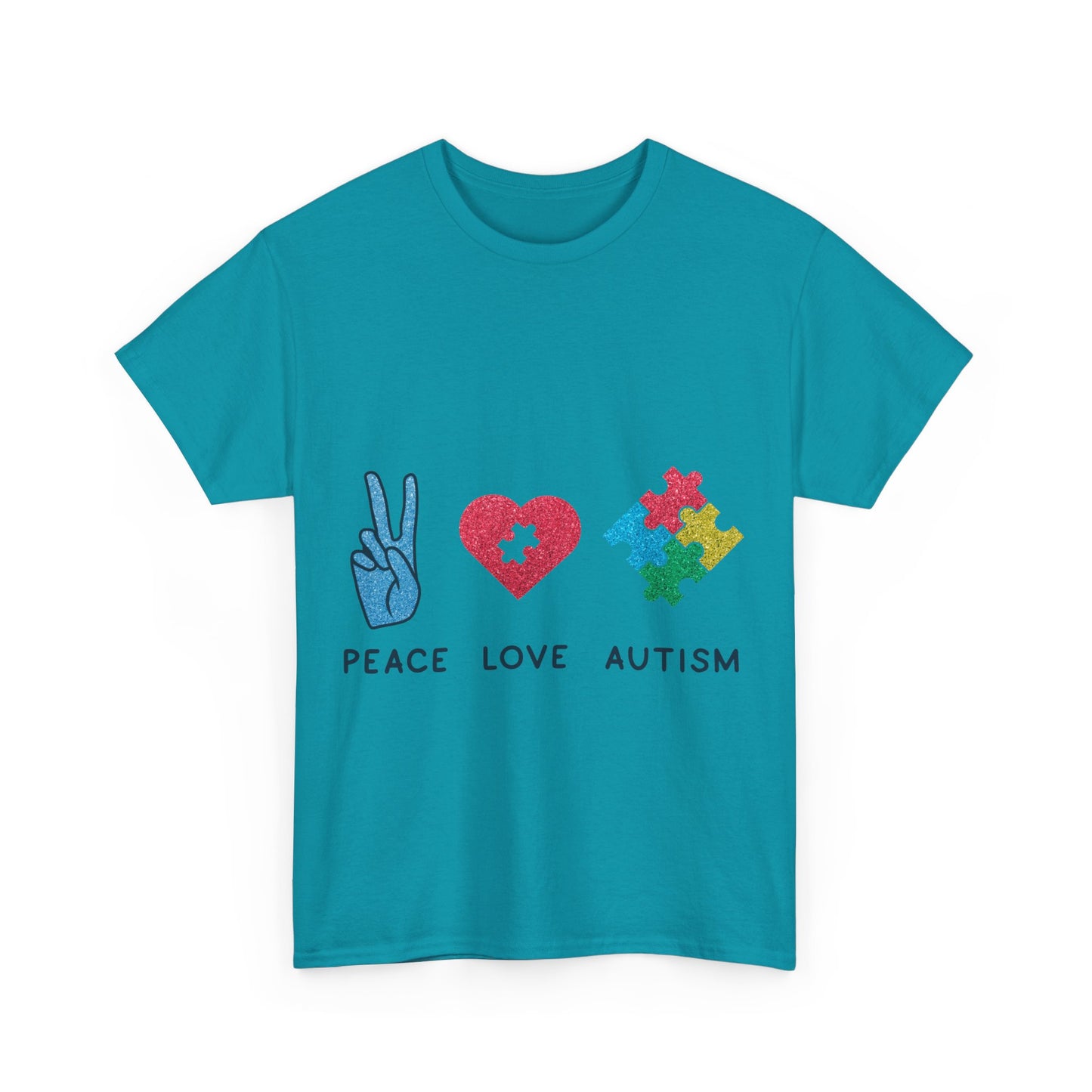 Autism Peace Love Autism T-shirt Unisex Heavy Cotton