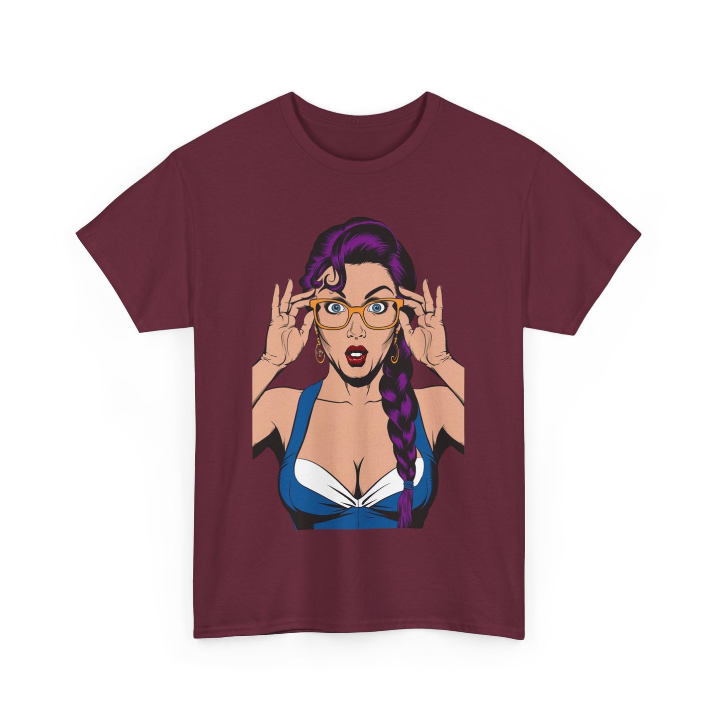 Sexy PopArt Girl Glasses and Braids Tshirt unisex heavy cotton