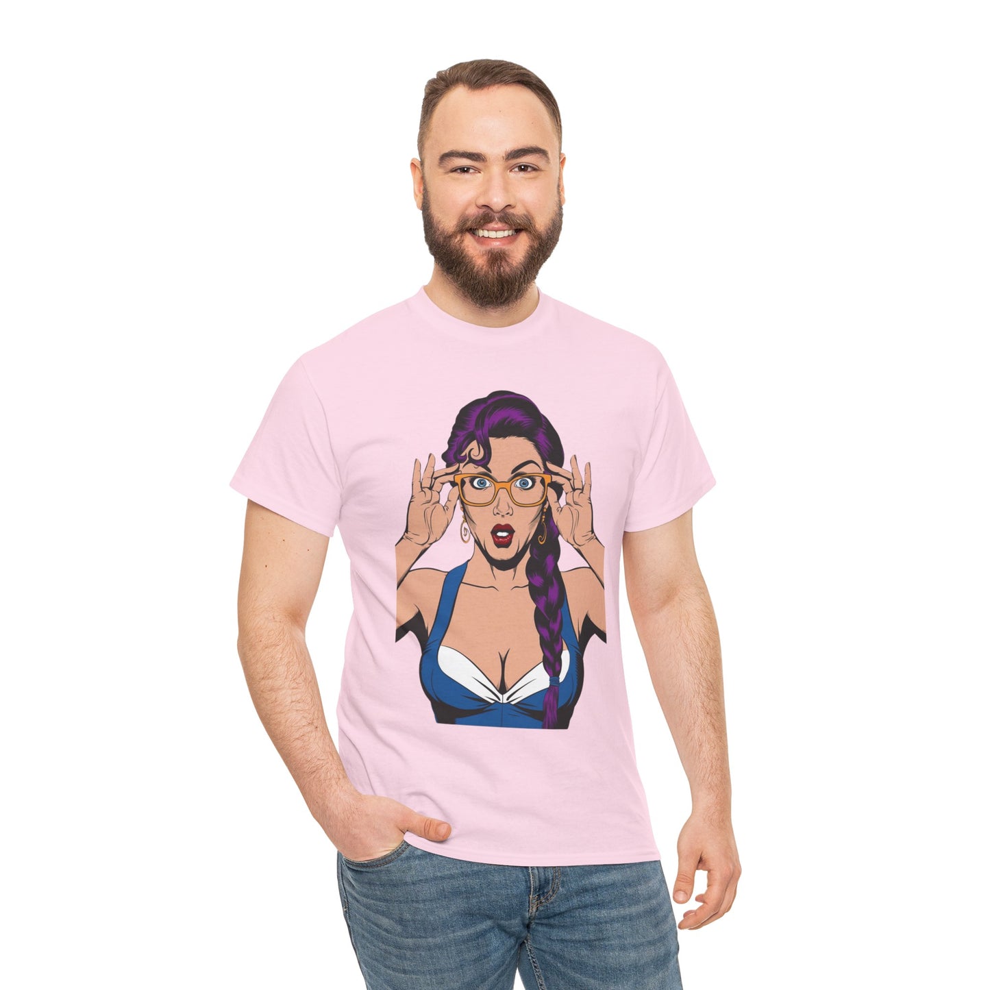 Sexy PopArt Girl Glasses and Braids Tshirt unisex heavy cotton