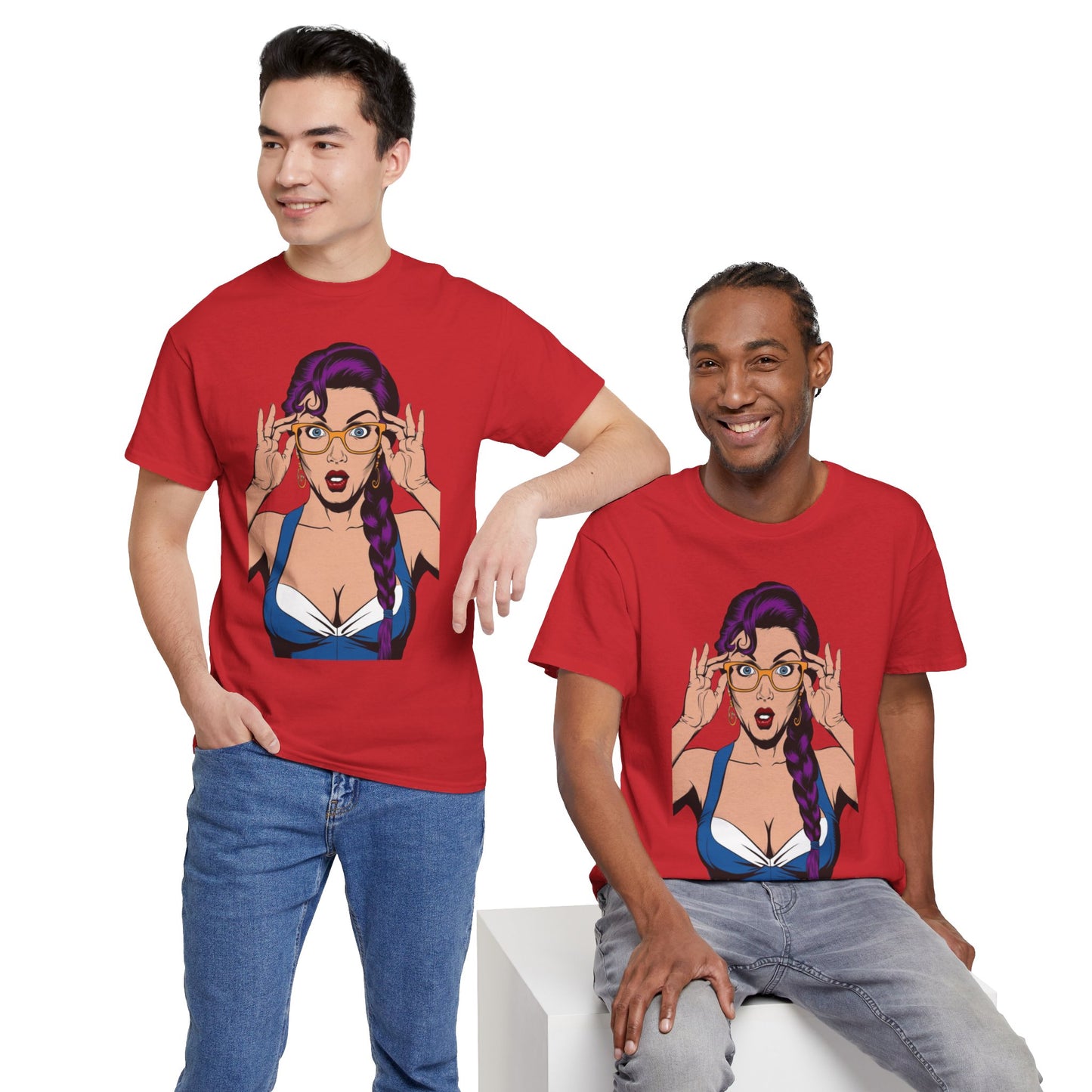 Sexy PopArt Girl Glasses and Braids Tshirt unisex heavy cotton