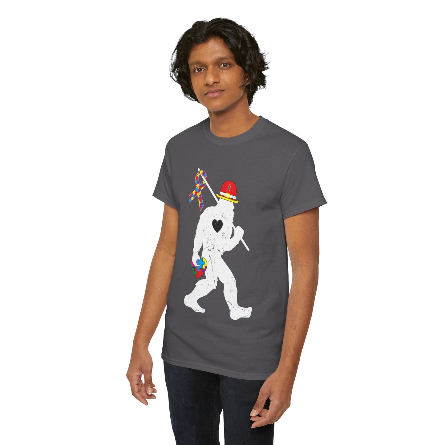 Bigfoot Heart Puzzle Piece Autism T shirt unisex heavy cotton T-shirt