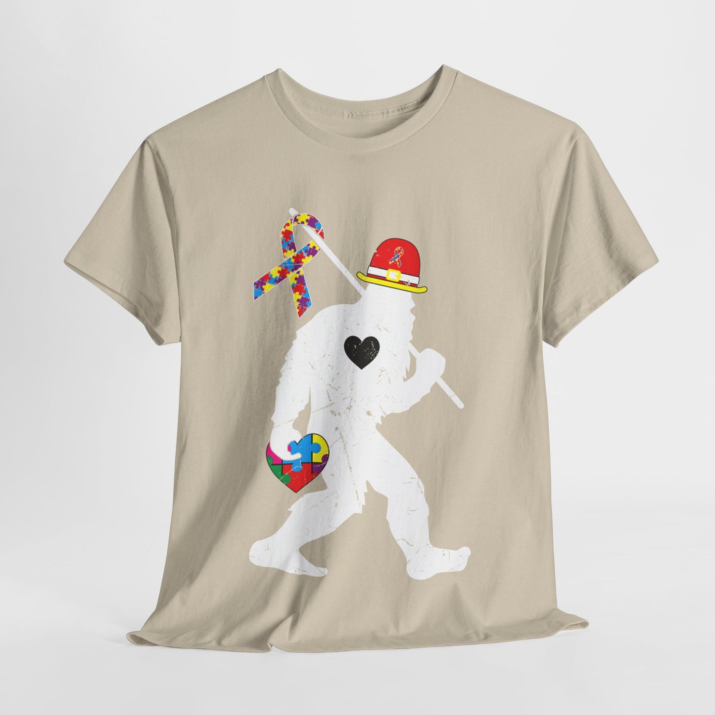 Bigfoot Heart Puzzle Piece Autism T shirt unisex heavy cotton T-shirt
