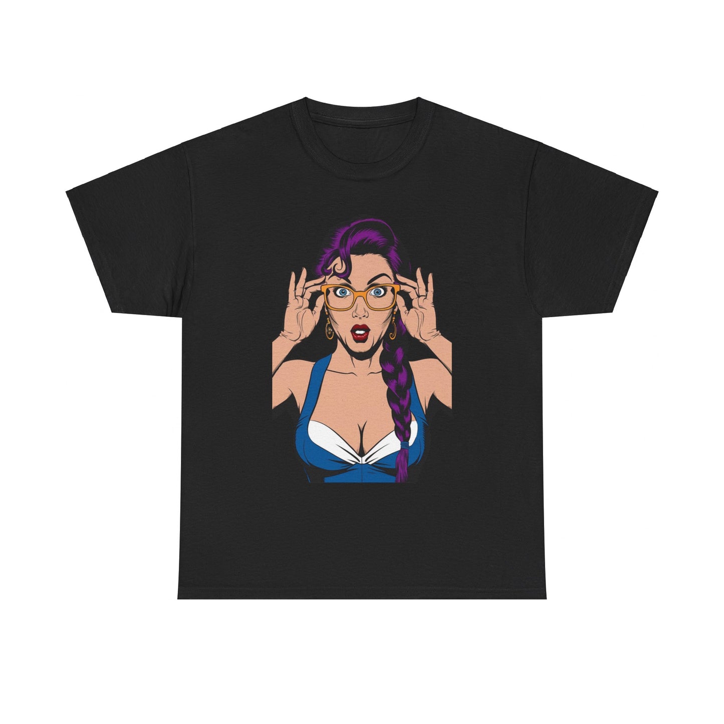 Sexy PopArt Girl Glasses and Braids Tshirt unisex heavy cotton