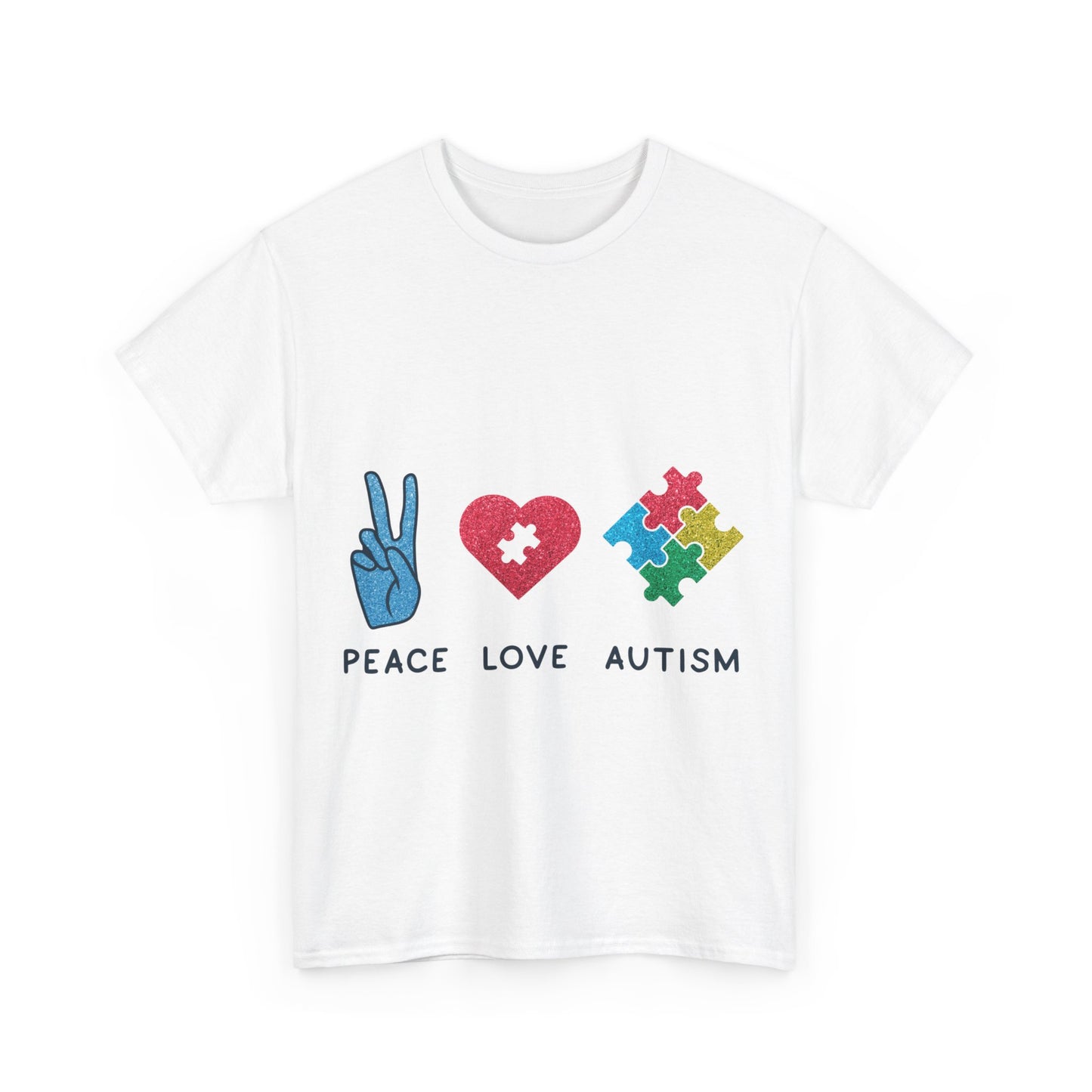 Autism Peace Love Autism T-shirt Unisex Heavy Cotton