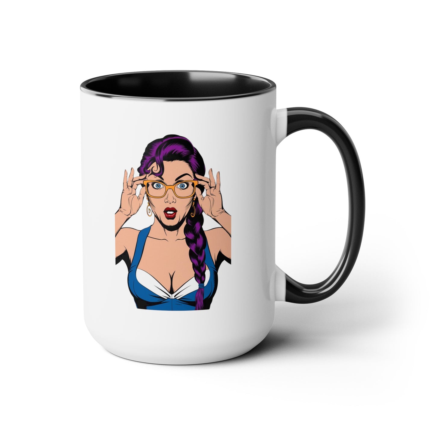 Sexy PopArt Girl with Glasses and Braids 15oz Coffee Mug