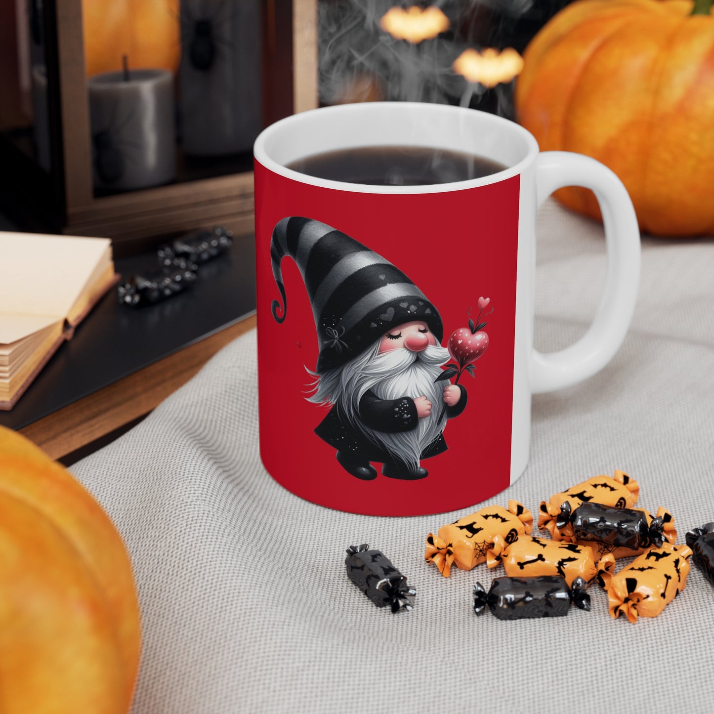Black Valentine Gnome Ceramic Mug 11oz