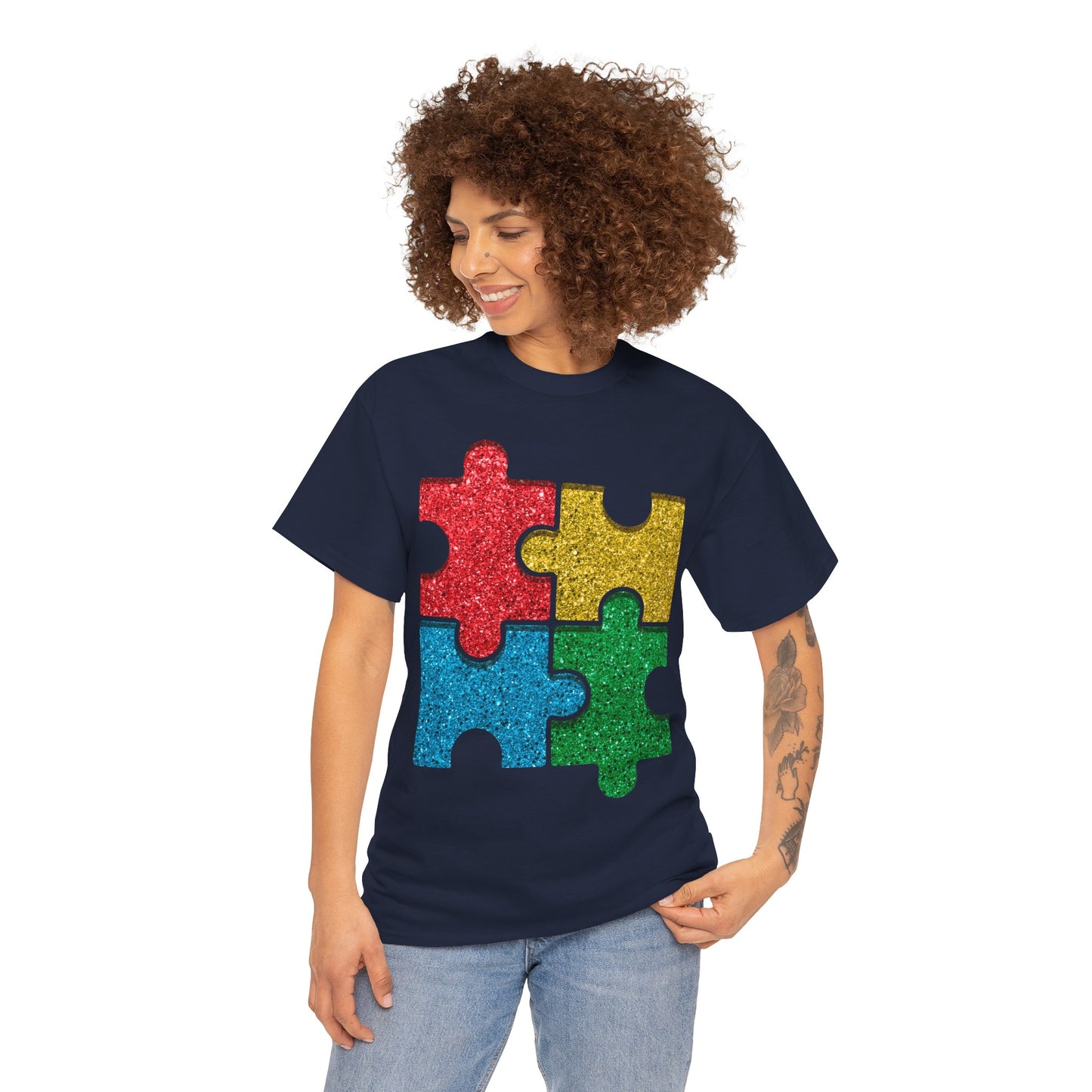 Autism Puzzle Pieces T-shirt Unisex Heavy Cotton