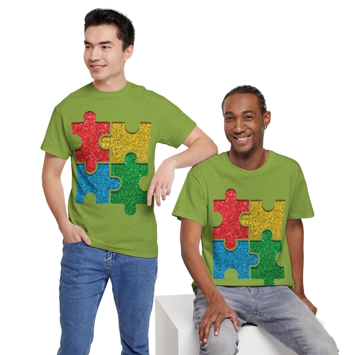 Autism Puzzle Pieces T-shirt Unisex Heavy Cotton