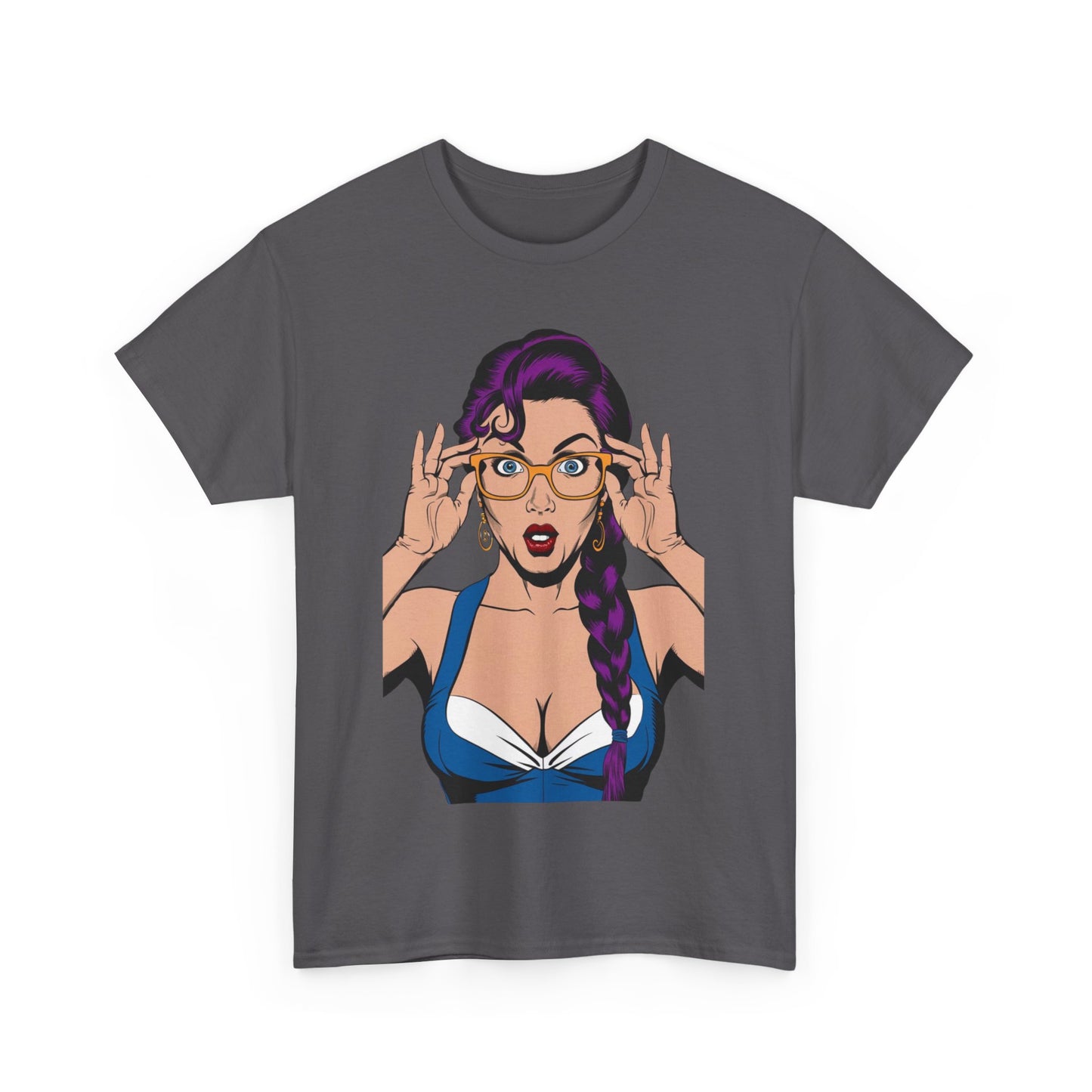Sexy PopArt Girl Glasses and Braids Tshirt unisex heavy cotton