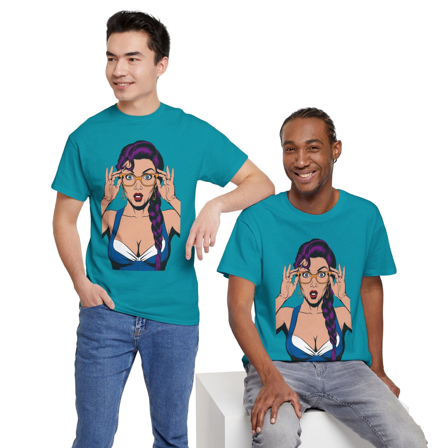 Sexy PopArt Girl Glasses and Braids Tshirt unisex heavy cotton