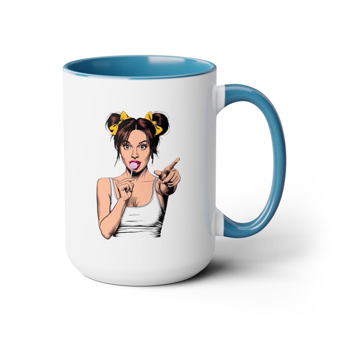 Sexy PopArt Girl with Sucker and Pigtails 15oz Coffee Mug