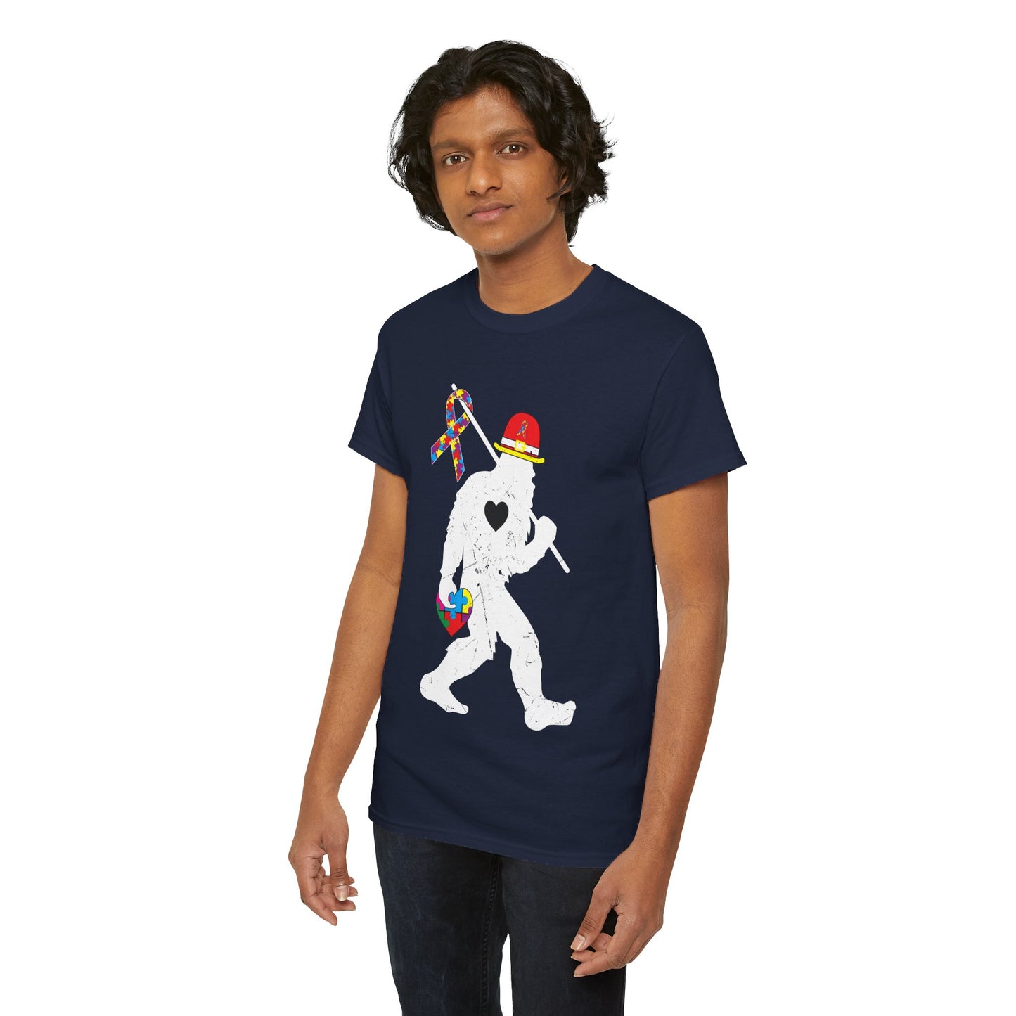 Bigfoot Heart Puzzle Piece Autism T shirt unisex heavy cotton T-shirt