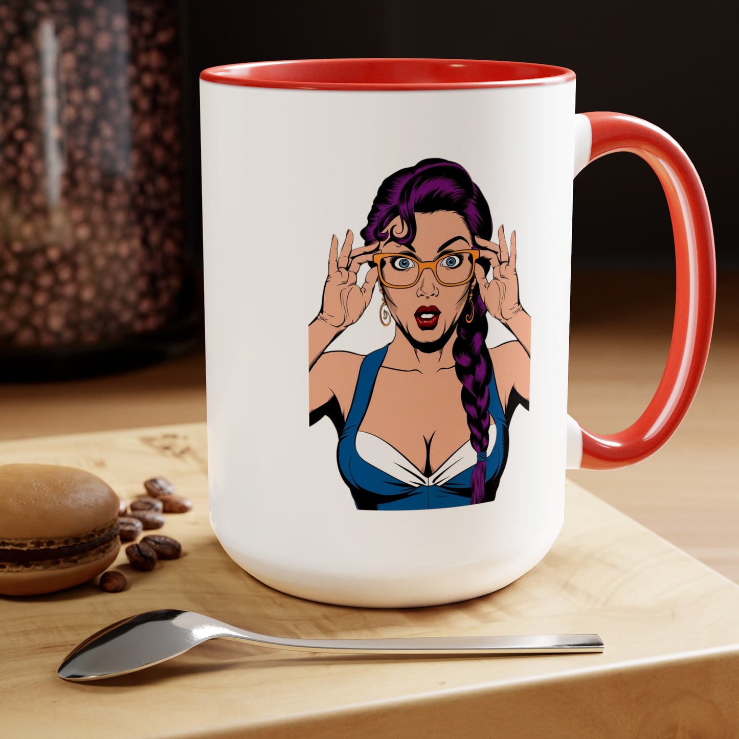Sexy PopArt Girl with Glasses and Braids 15oz Coffee Mug