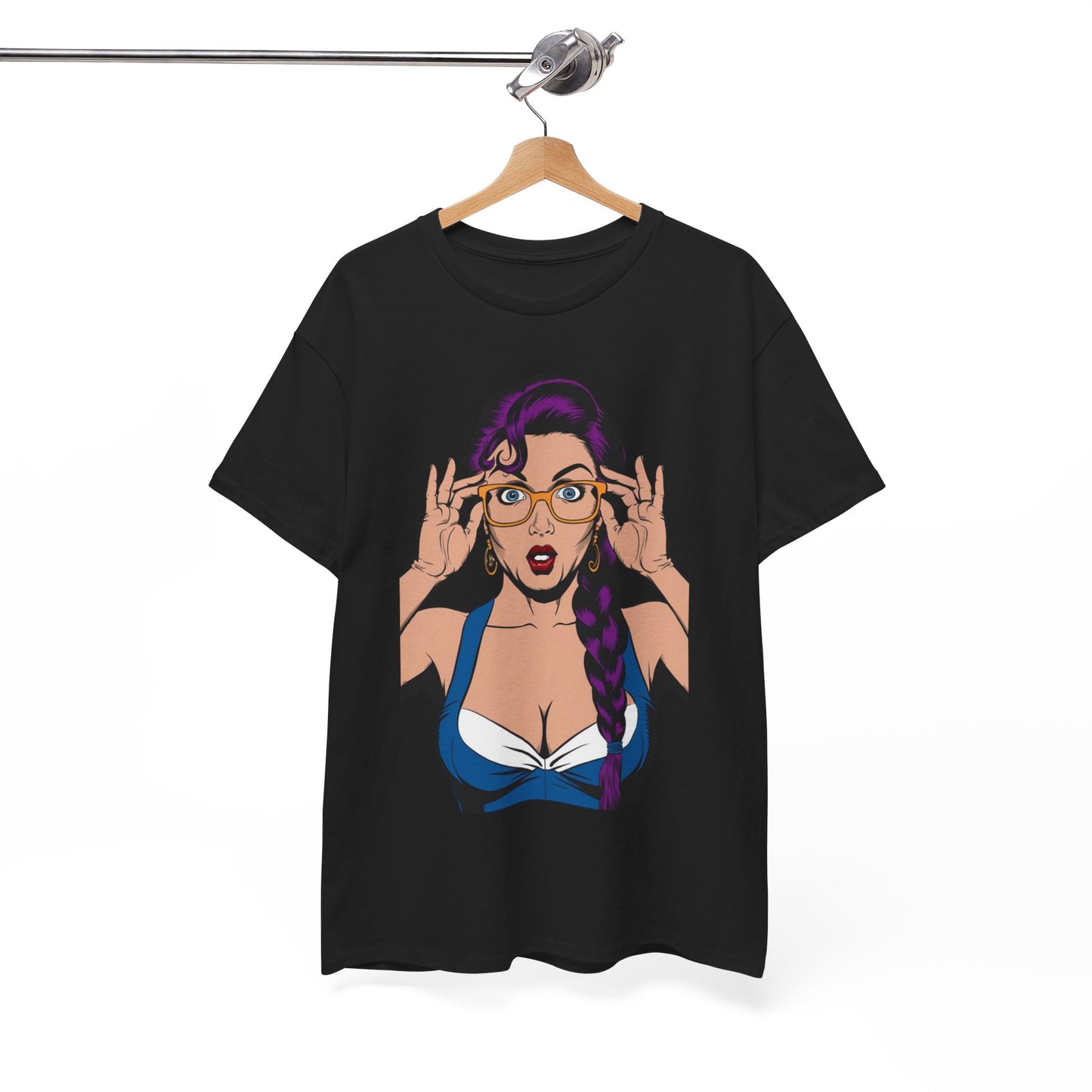 Sexy PopArt Girl Glasses and Braids Tshirt unisex heavy cotton