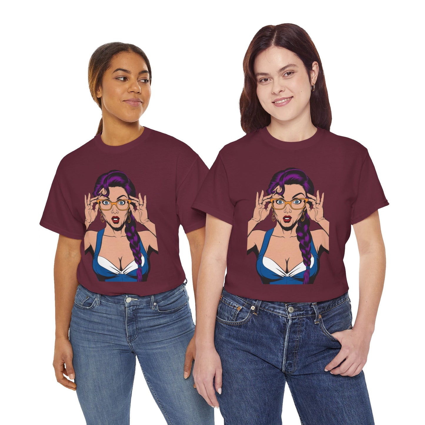 Sexy PopArt Girl Glasses and Braids Tshirt unisex heavy cotton