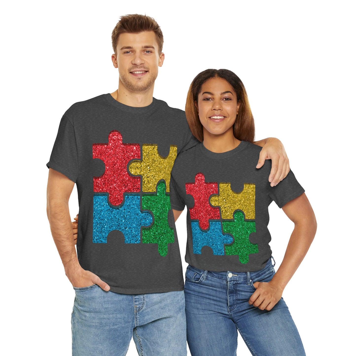 Autism Puzzle Pieces T-shirt Unisex Heavy Cotton