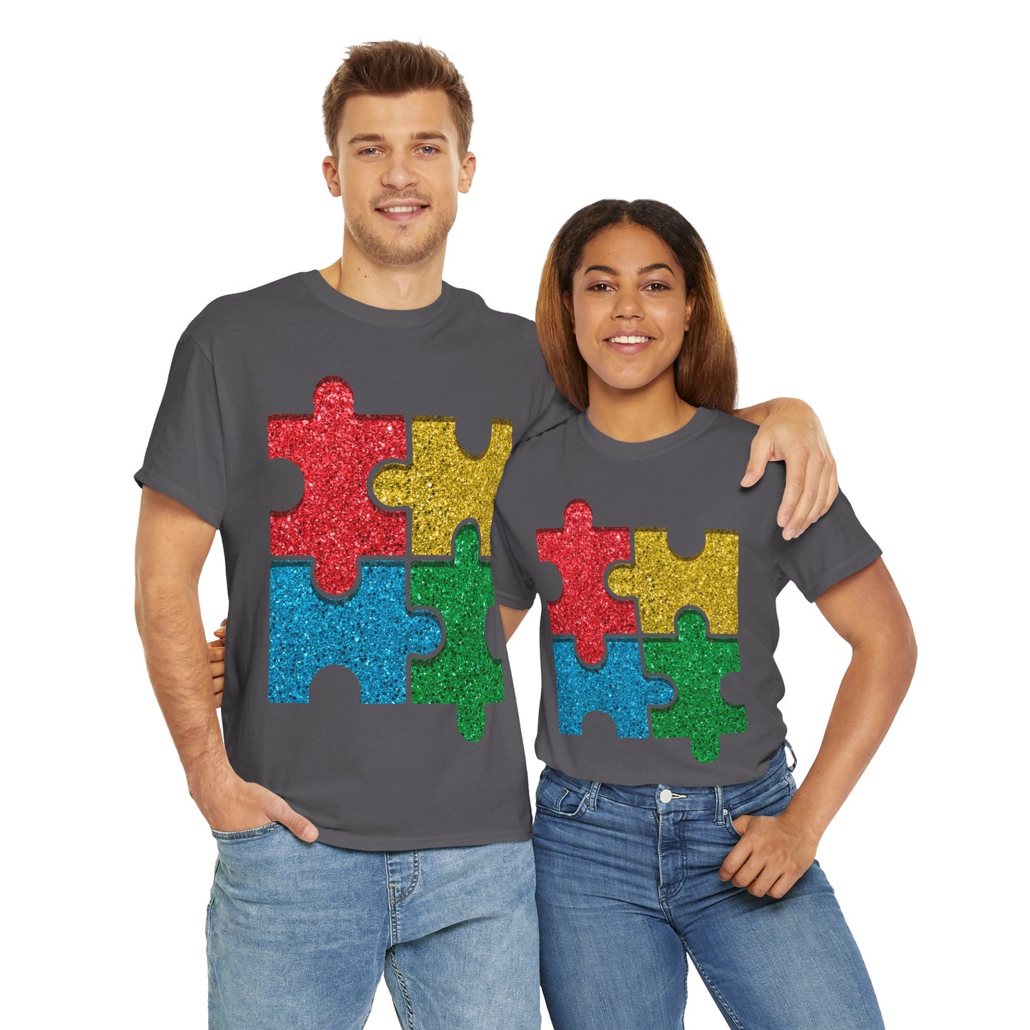 Autism Puzzle Pieces T-shirt Unisex Heavy Cotton