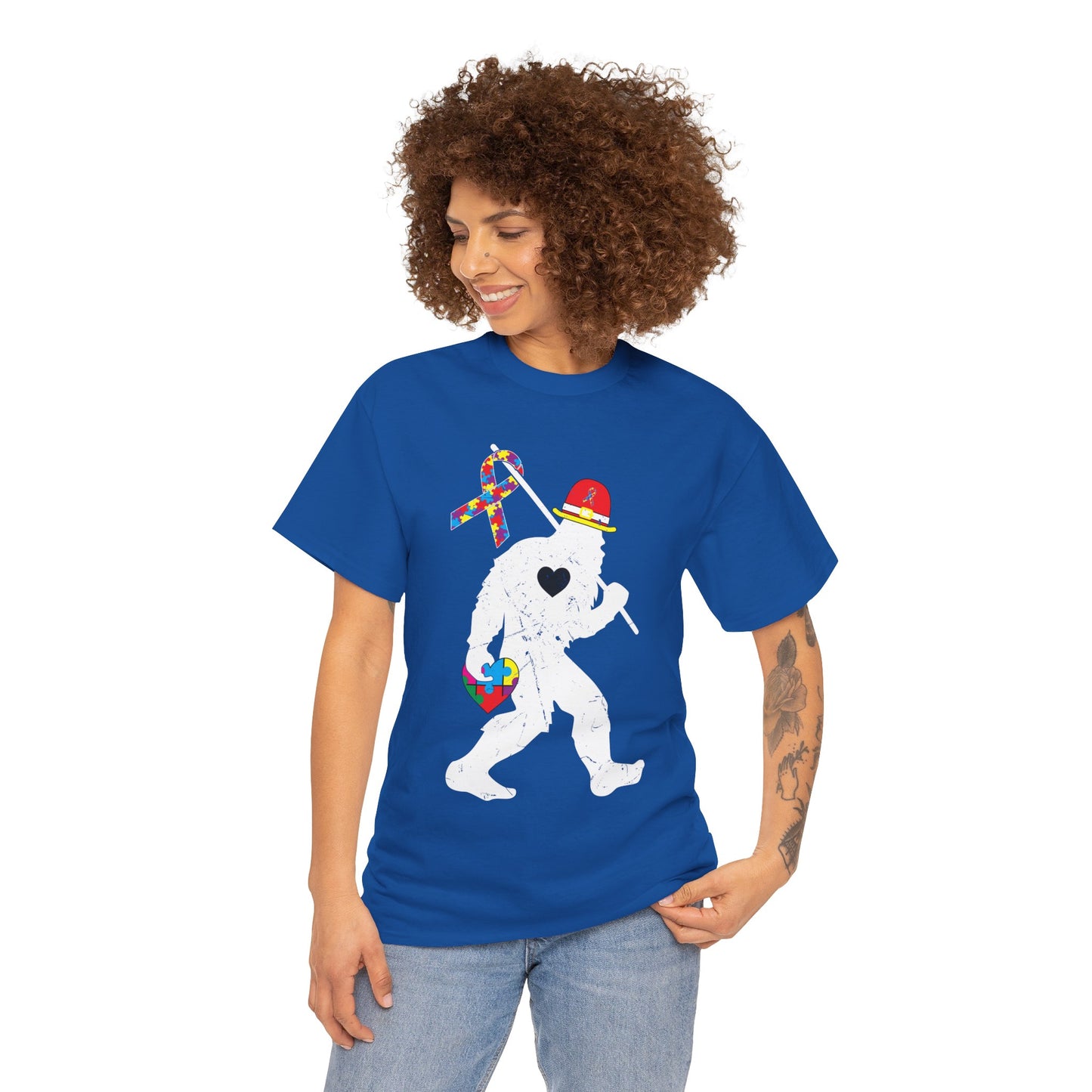 Bigfoot Heart Puzzle Piece Autism T shirt unisex heavy cotton T-shirt
