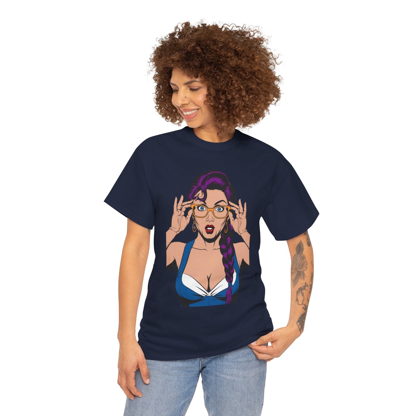 Sexy PopArt Girl Glasses and Braids Tshirt unisex heavy cotton