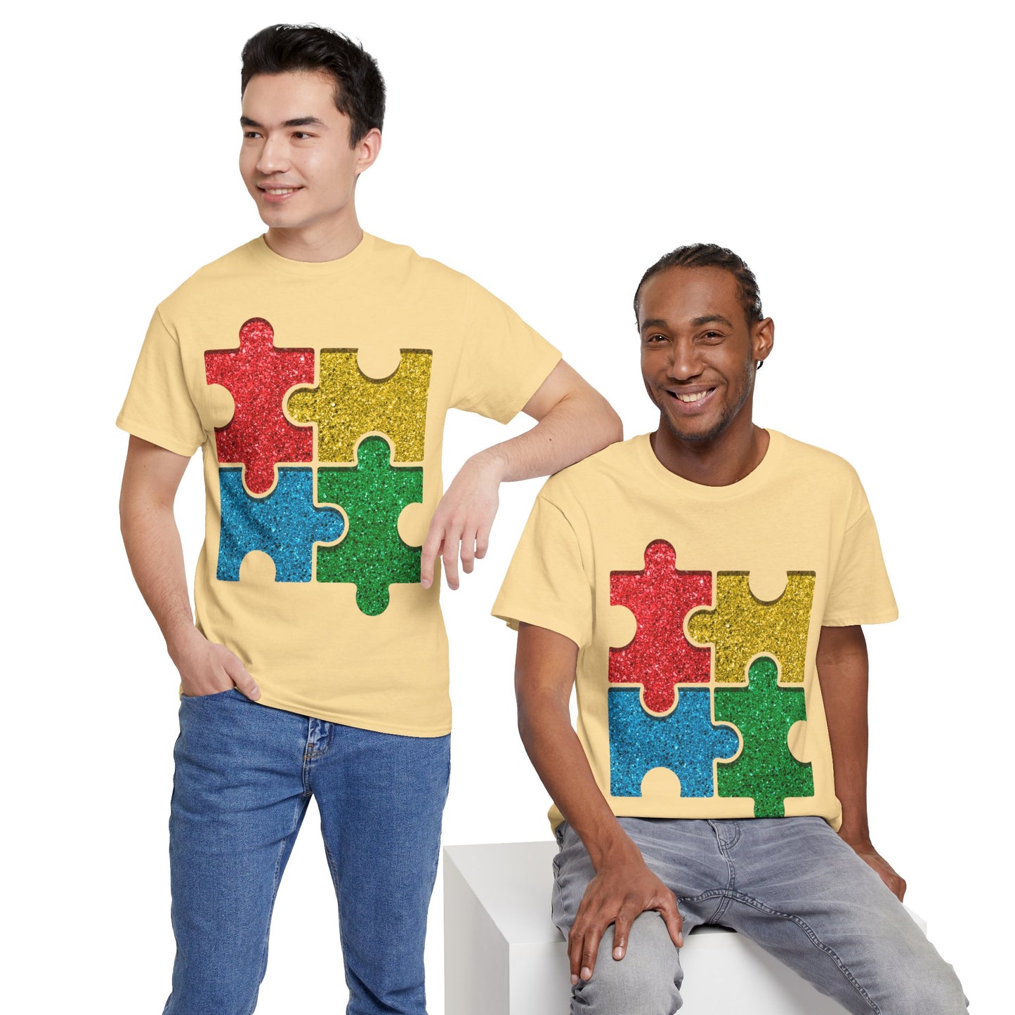 Autism Puzzle Pieces T-shirt Unisex Heavy Cotton
