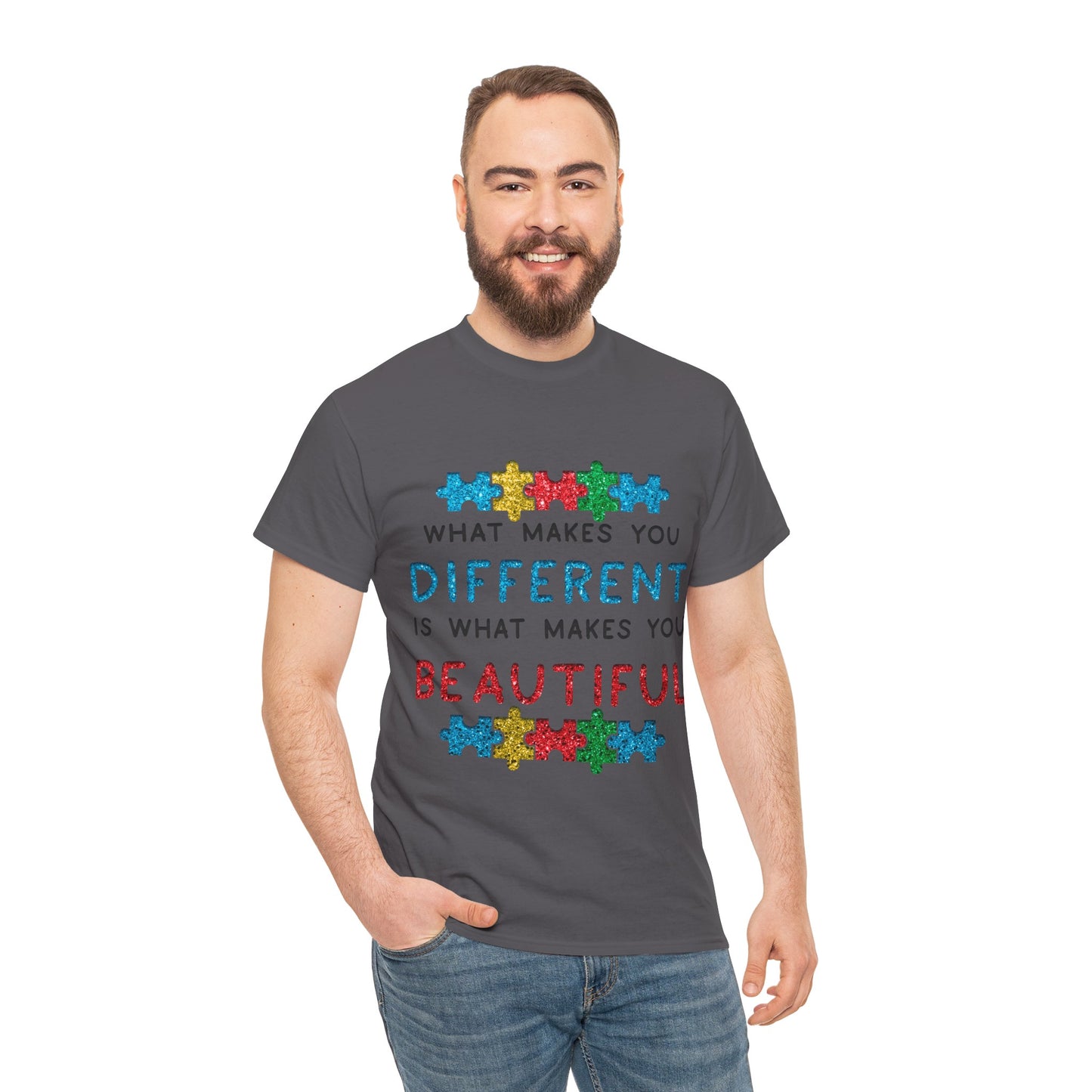 Autism WHAT MAKES YOU DIFFERENT IS WHAT MAKES YOU BEAUTIFUL T-shirt Unisex Heavy Cotton