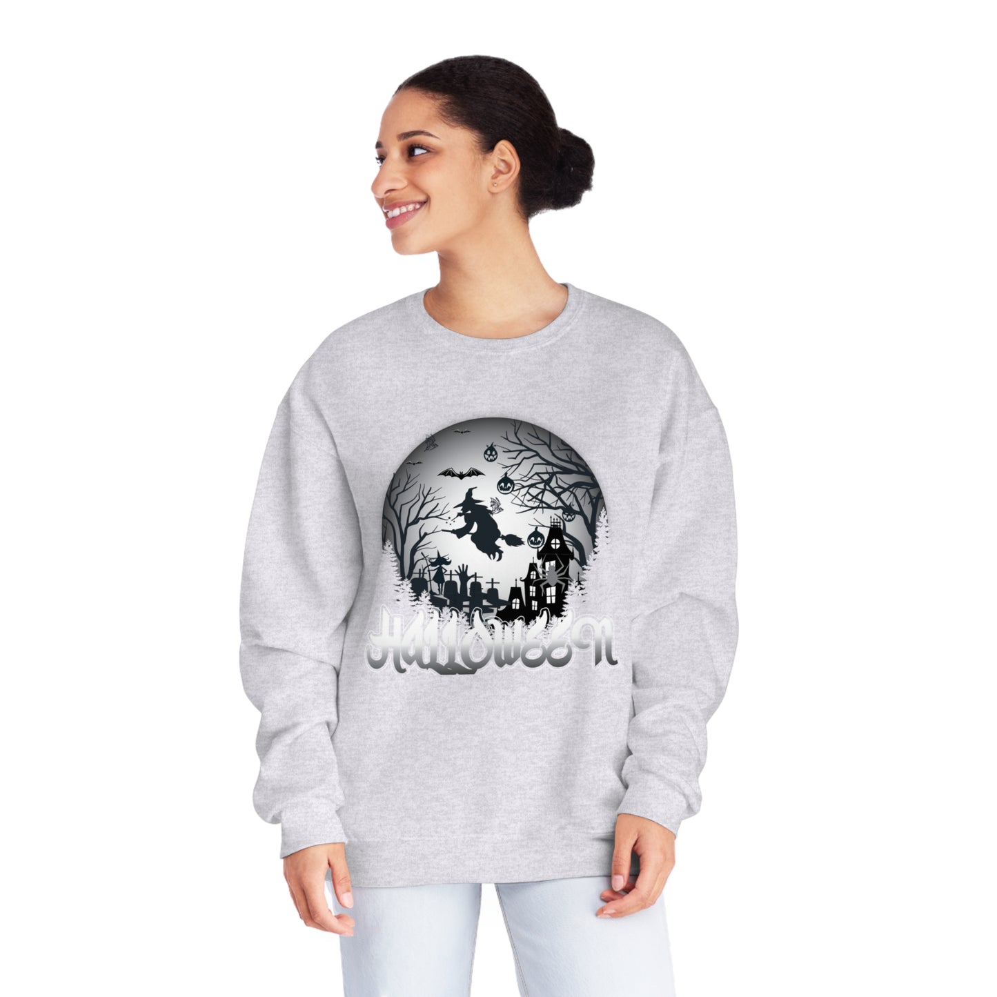 Halloween Globe Flying Witch Unisex NuBlend® Crewneck Sweatshirt