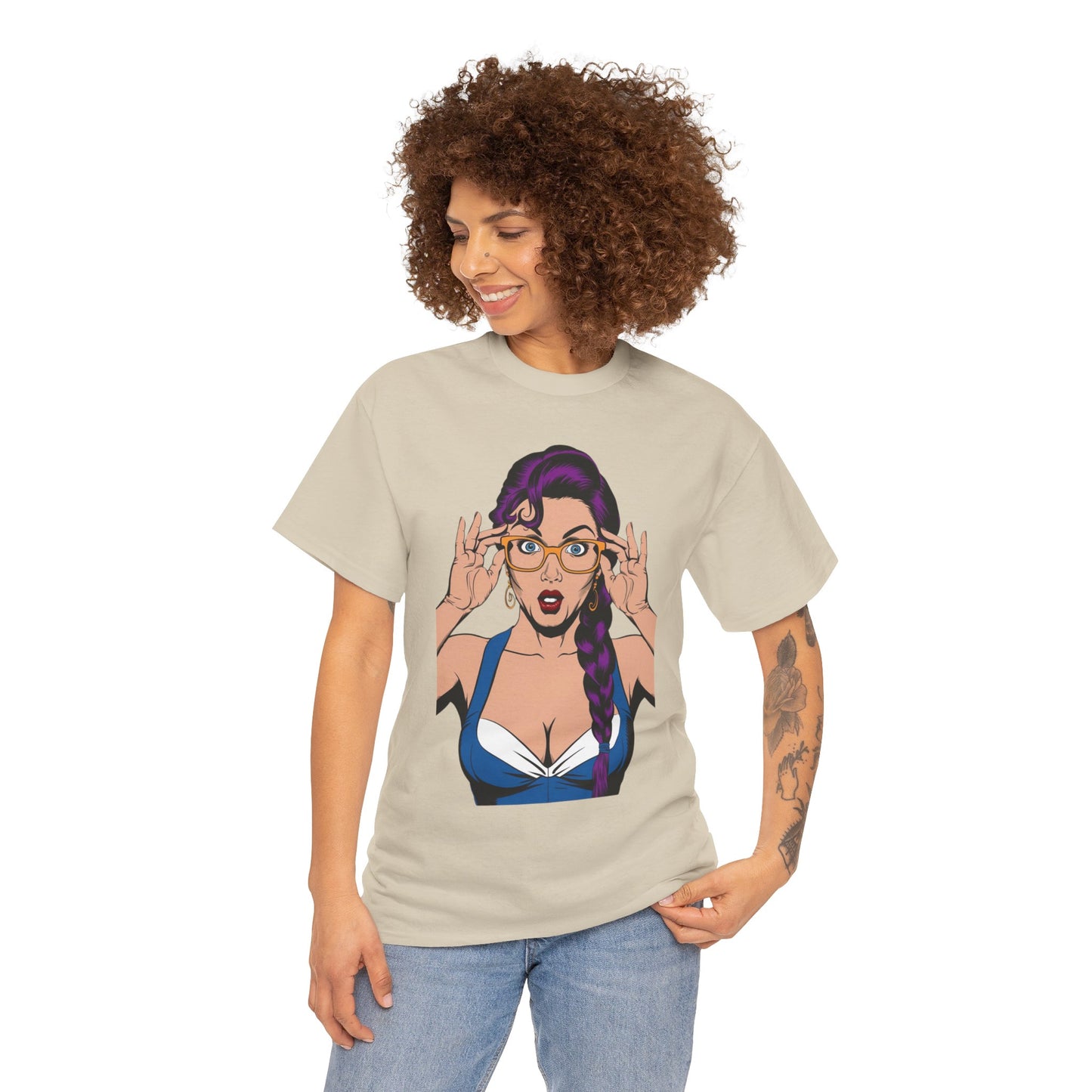Sexy PopArt Girl Glasses and Braids Tshirt unisex heavy cotton