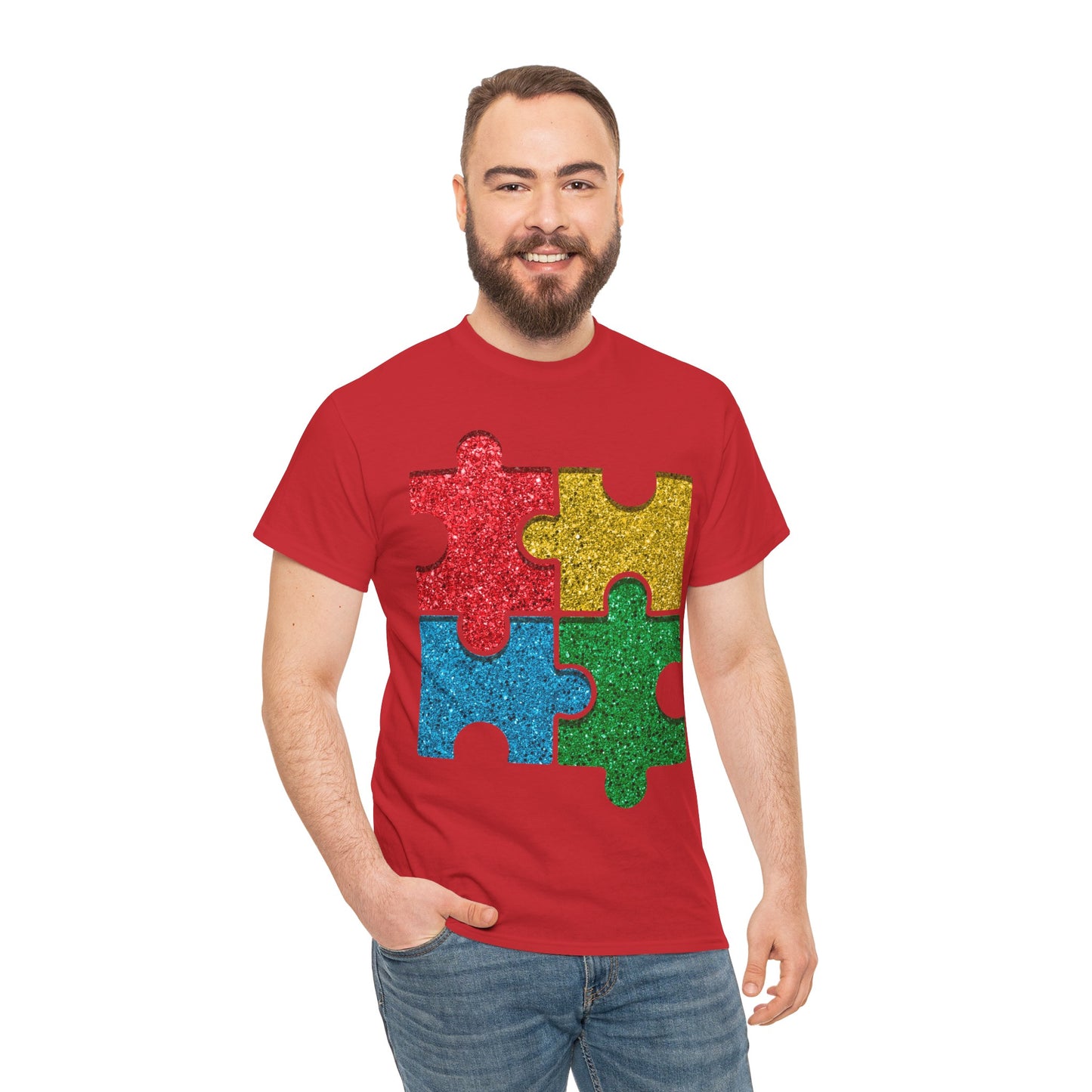 Autism Puzzle Pieces T-shirt Unisex Heavy Cotton