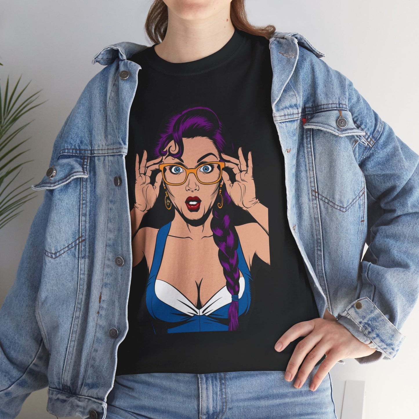 Sexy PopArt Girl Glasses and Braids Tshirt unisex heavy cotton