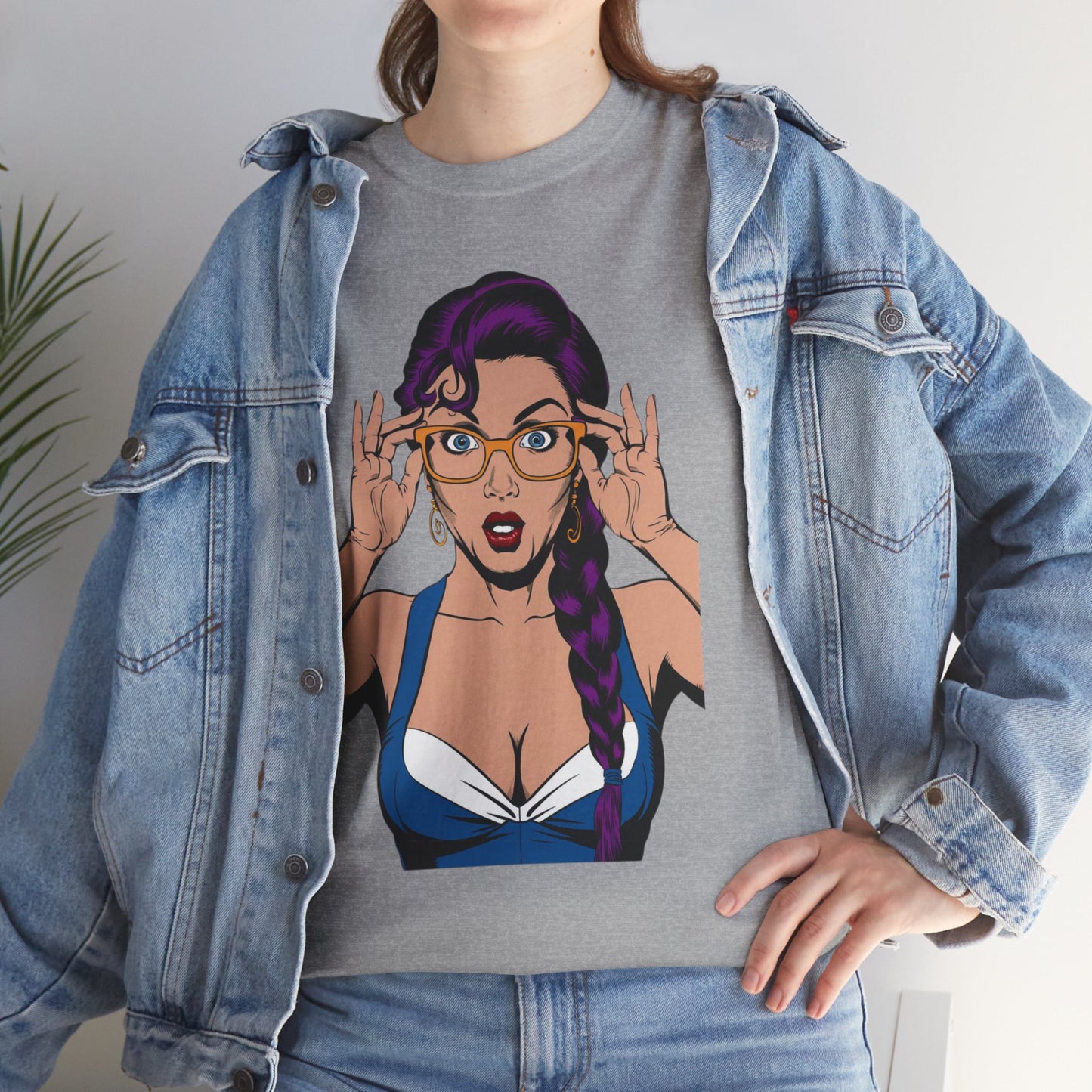 Sexy PopArt Girl Glasses and Braids Tshirt unisex heavy cotton