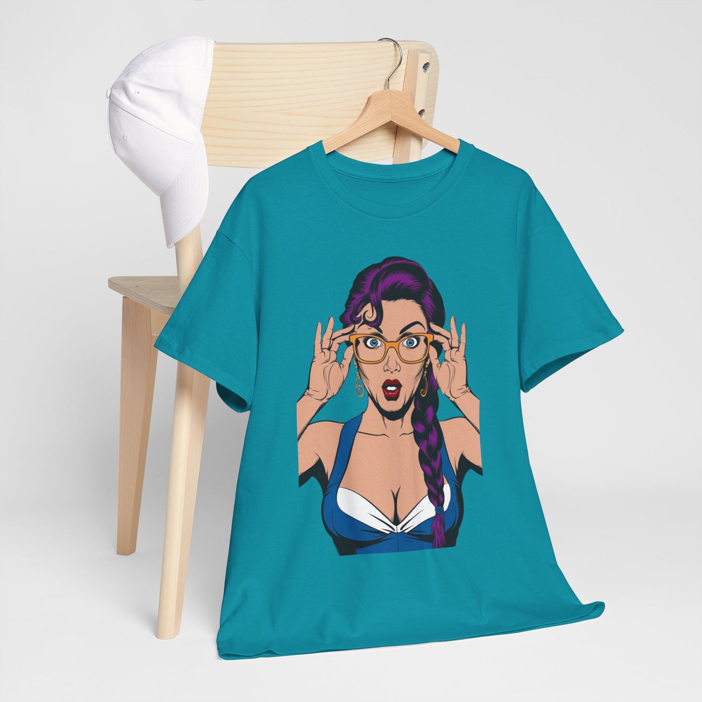 Sexy PopArt Girl Glasses and Braids Tshirt unisex heavy cotton