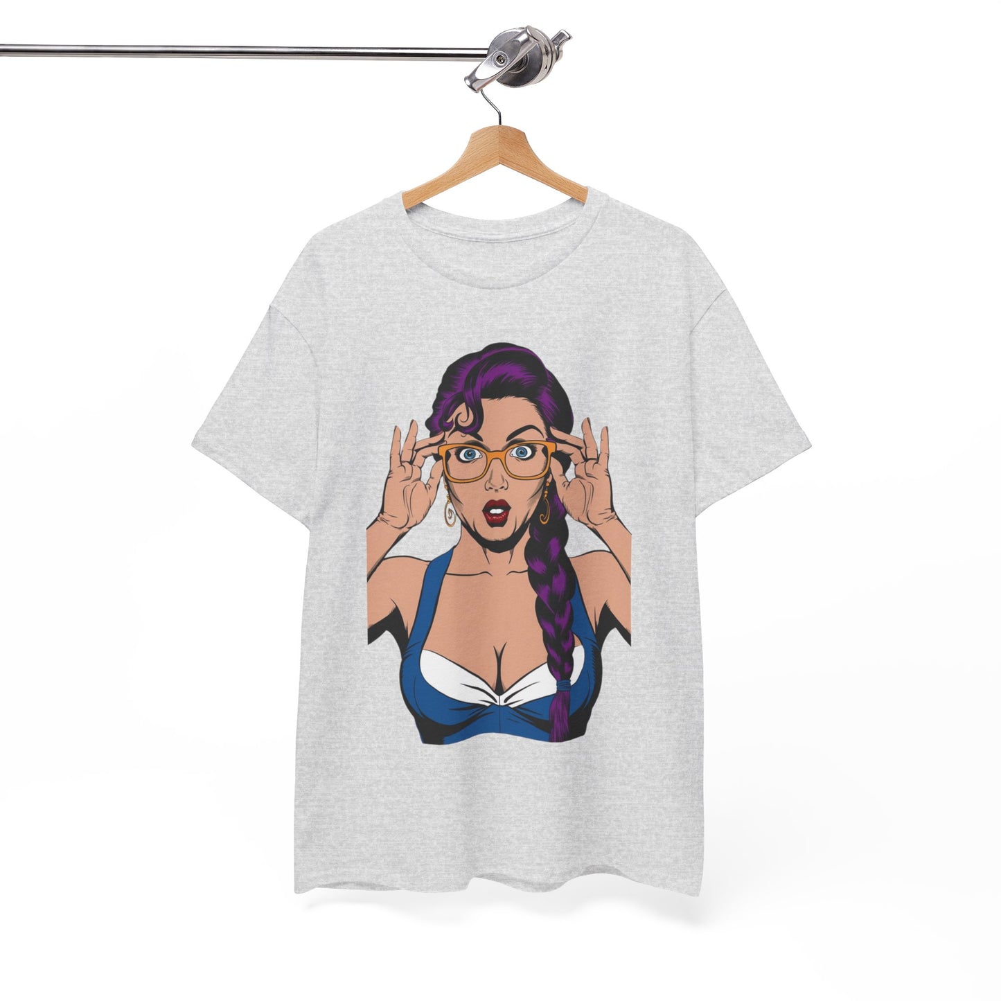 Sexy PopArt Girl Glasses and Braids Tshirt unisex heavy cotton