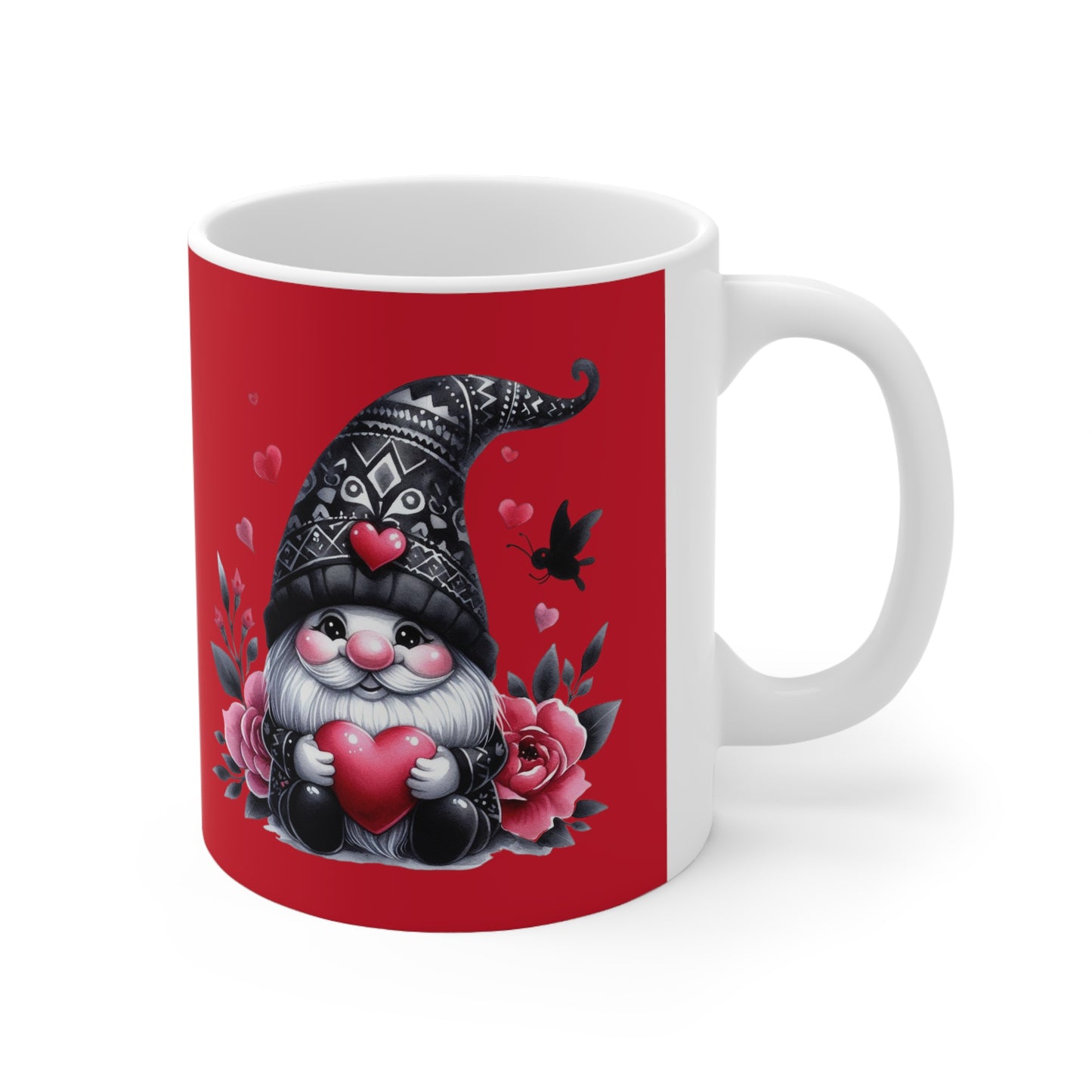 Black Valentine Gnome Ceramic Mug 11oz