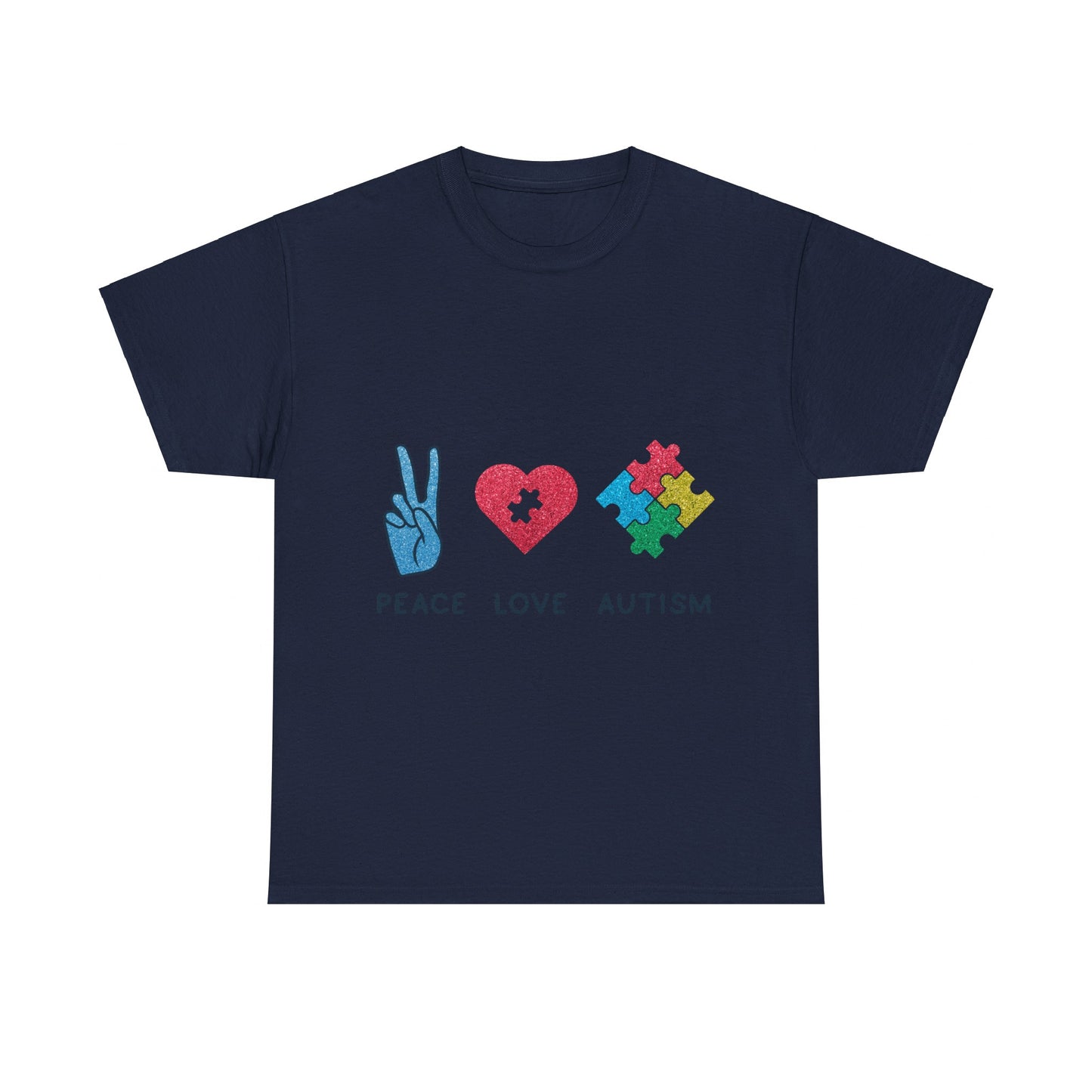 Autism Peace Love Autism T-shirt Unisex Heavy Cotton