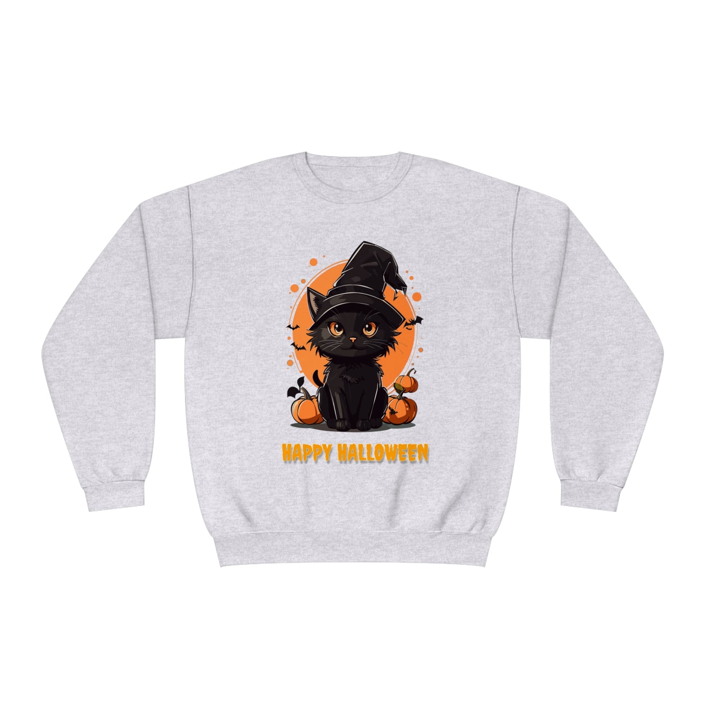 Halloween Cat Sweatshirt Unisex Funny Cat Witch Hat Graphic Shirt Gifts Spooky Long Sleeve Crewneck Shirt Tops