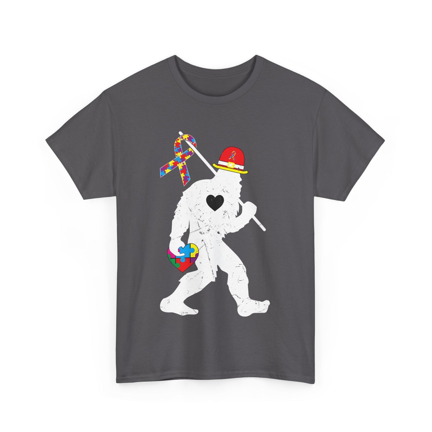 Bigfoot Heart Puzzle Piece Autism T shirt unisex heavy cotton T-shirt