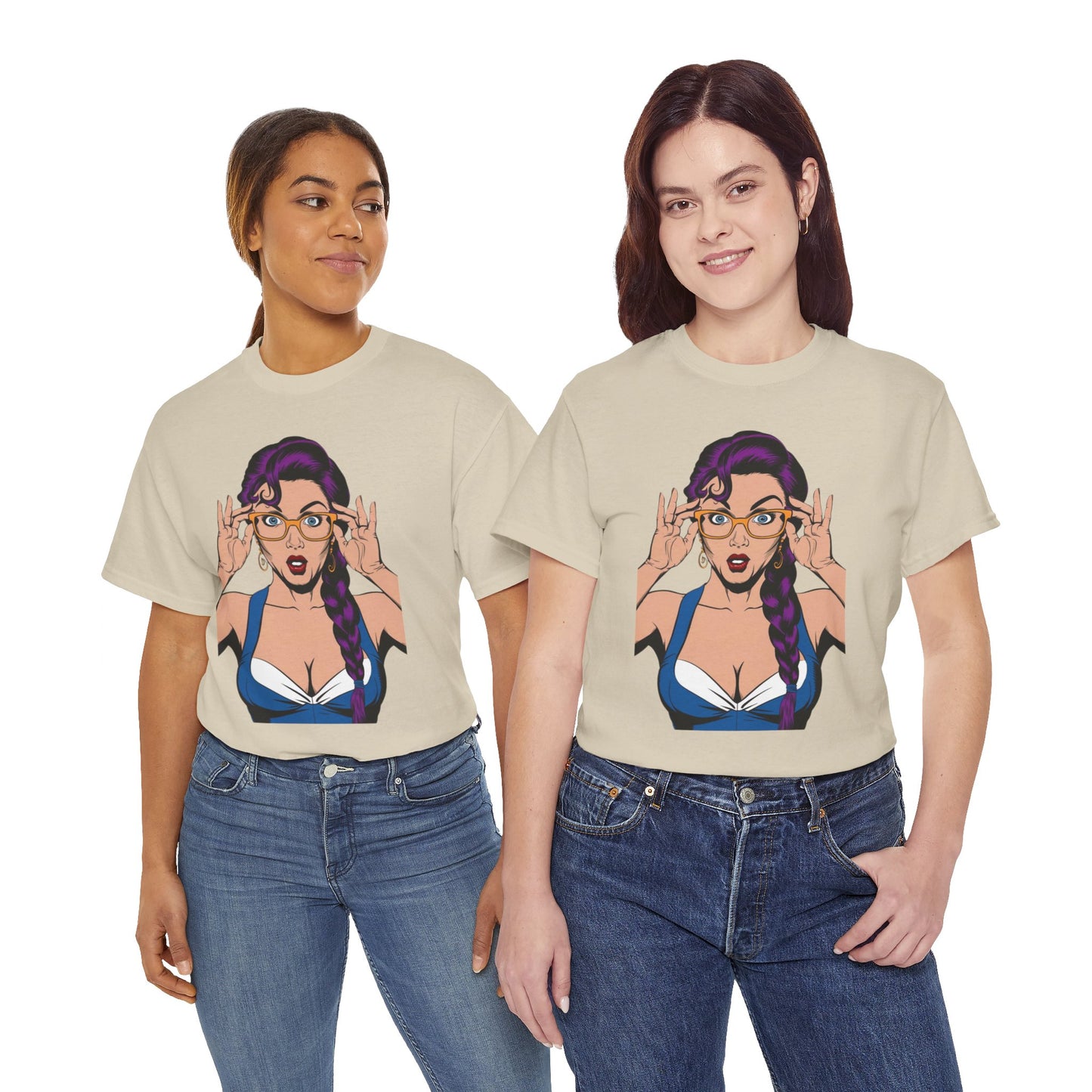 Sexy PopArt Girl Glasses and Braids Tshirt unisex heavy cotton