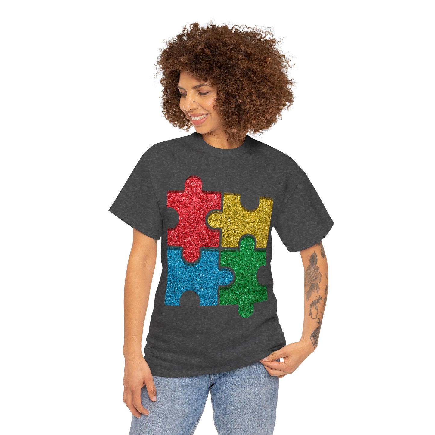Autism Puzzle Pieces T-shirt Unisex Heavy Cotton