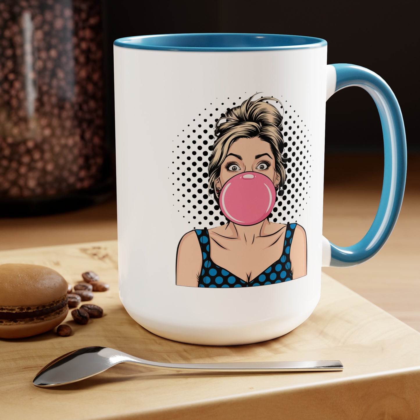 Sexy PopArt Girl with Large Bubble Gum Bubble 15oz Coffee Mug
