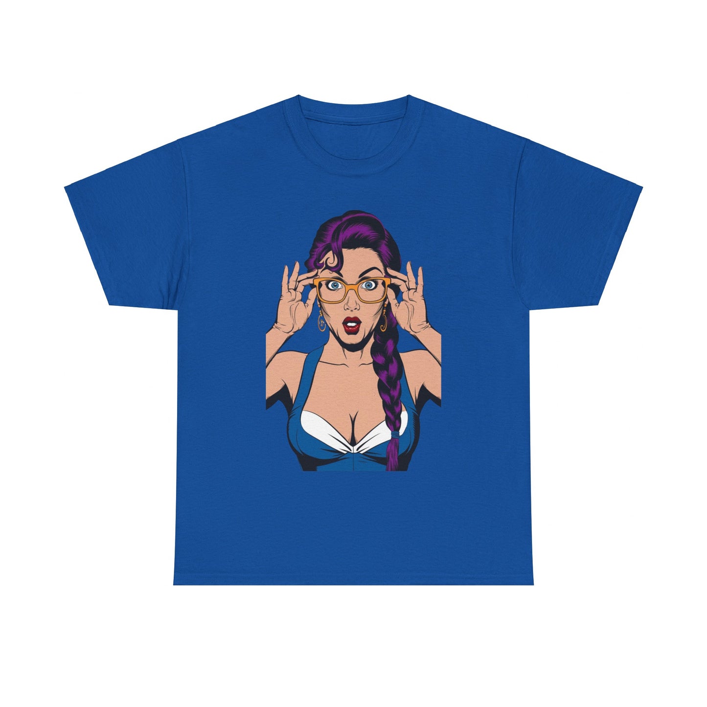 Sexy PopArt Girl Glasses and Braids Tshirt unisex heavy cotton