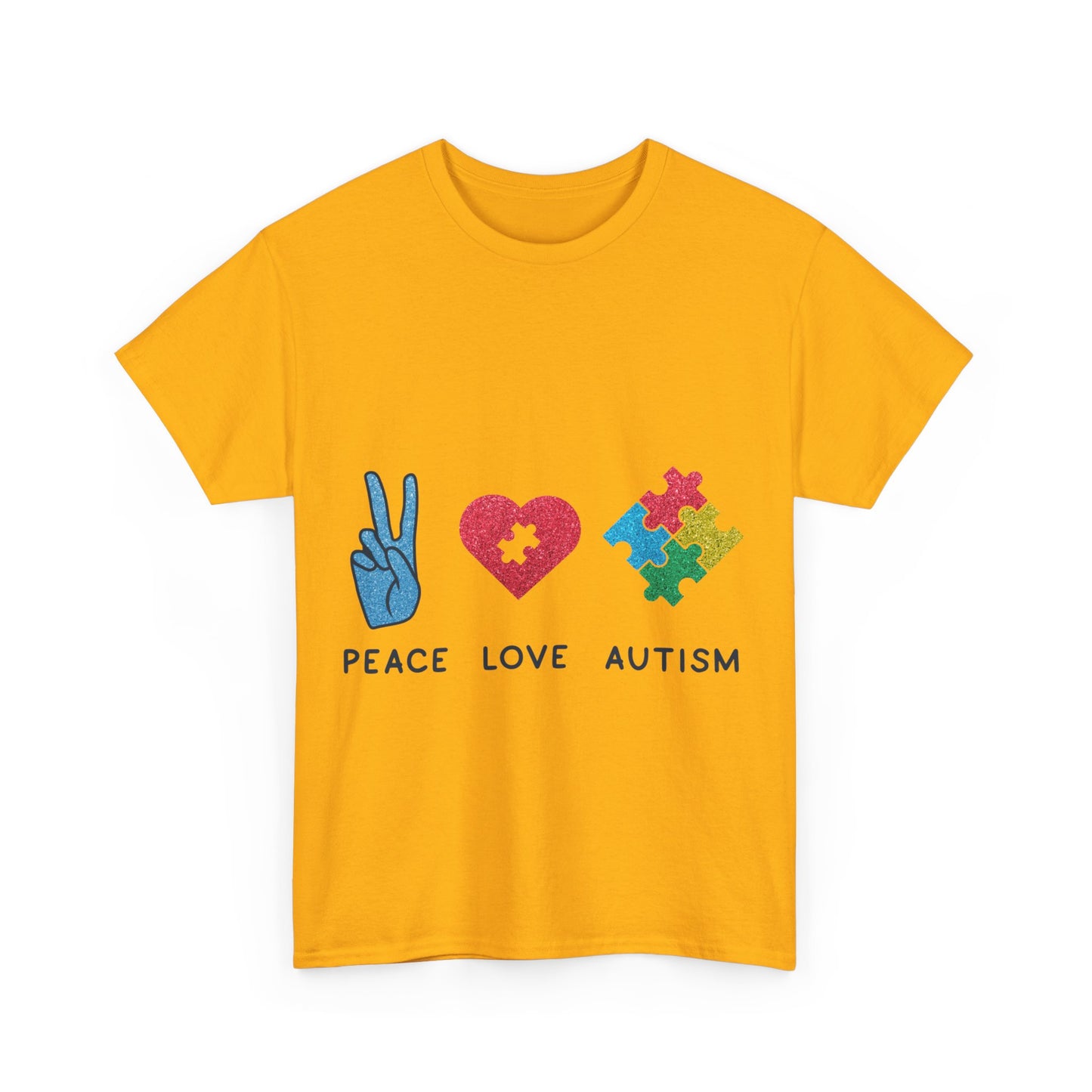 Autism Peace Love Autism T-shirt Unisex Heavy Cotton