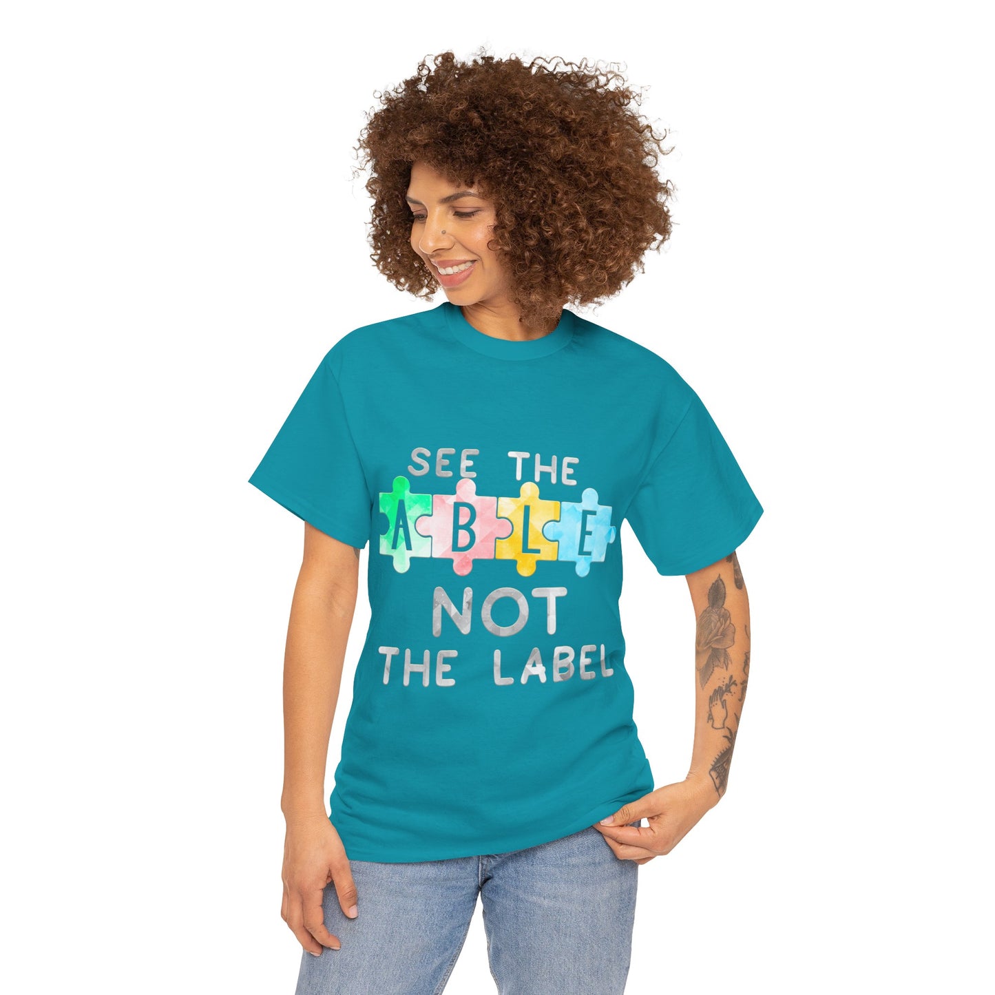 Autism SEE THE ABLE NOT THE LABEL T-shirt Unisex Heavy Cotton