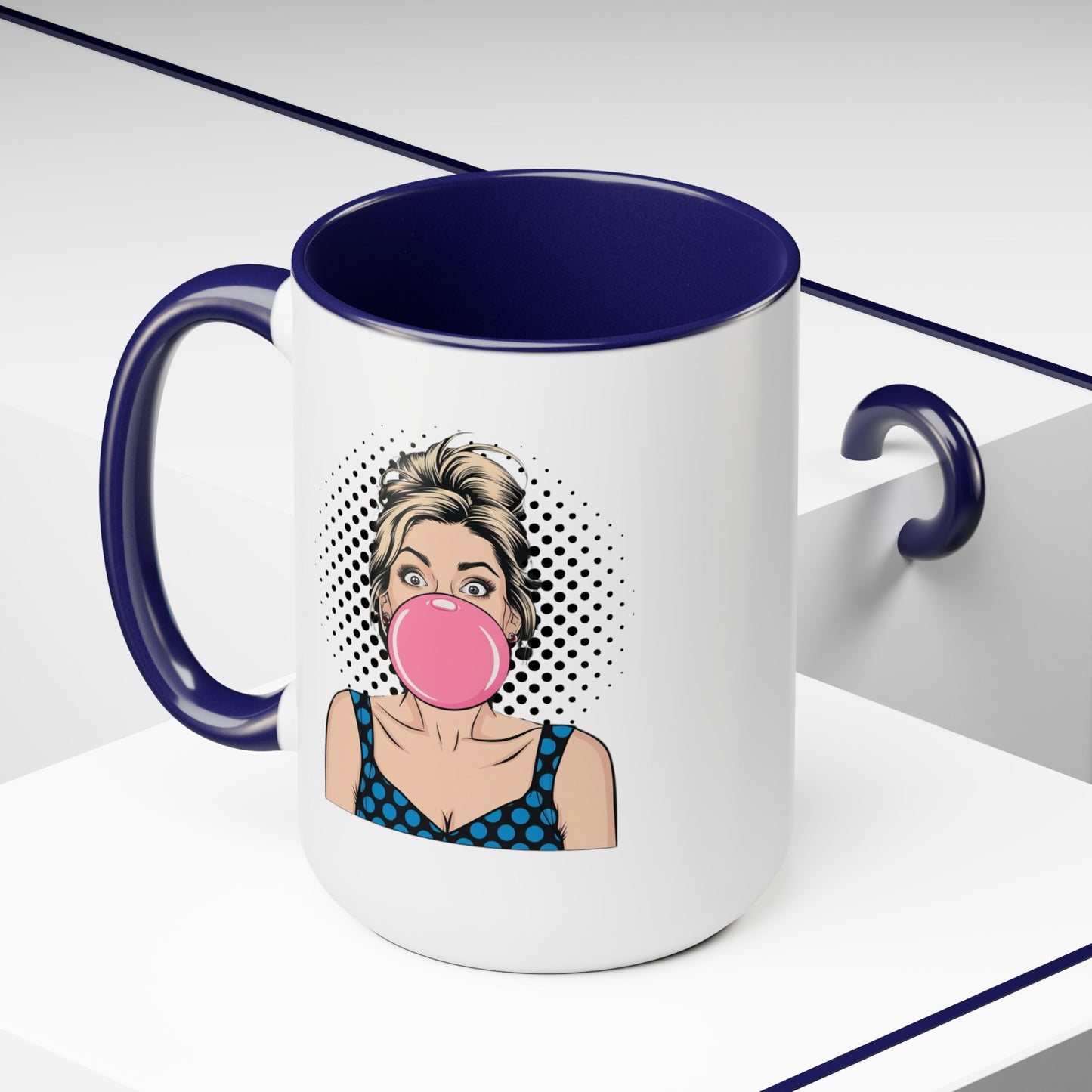 Sexy PopArt Girl with Large Bubble Gum Bubble 15oz Coffee Mug