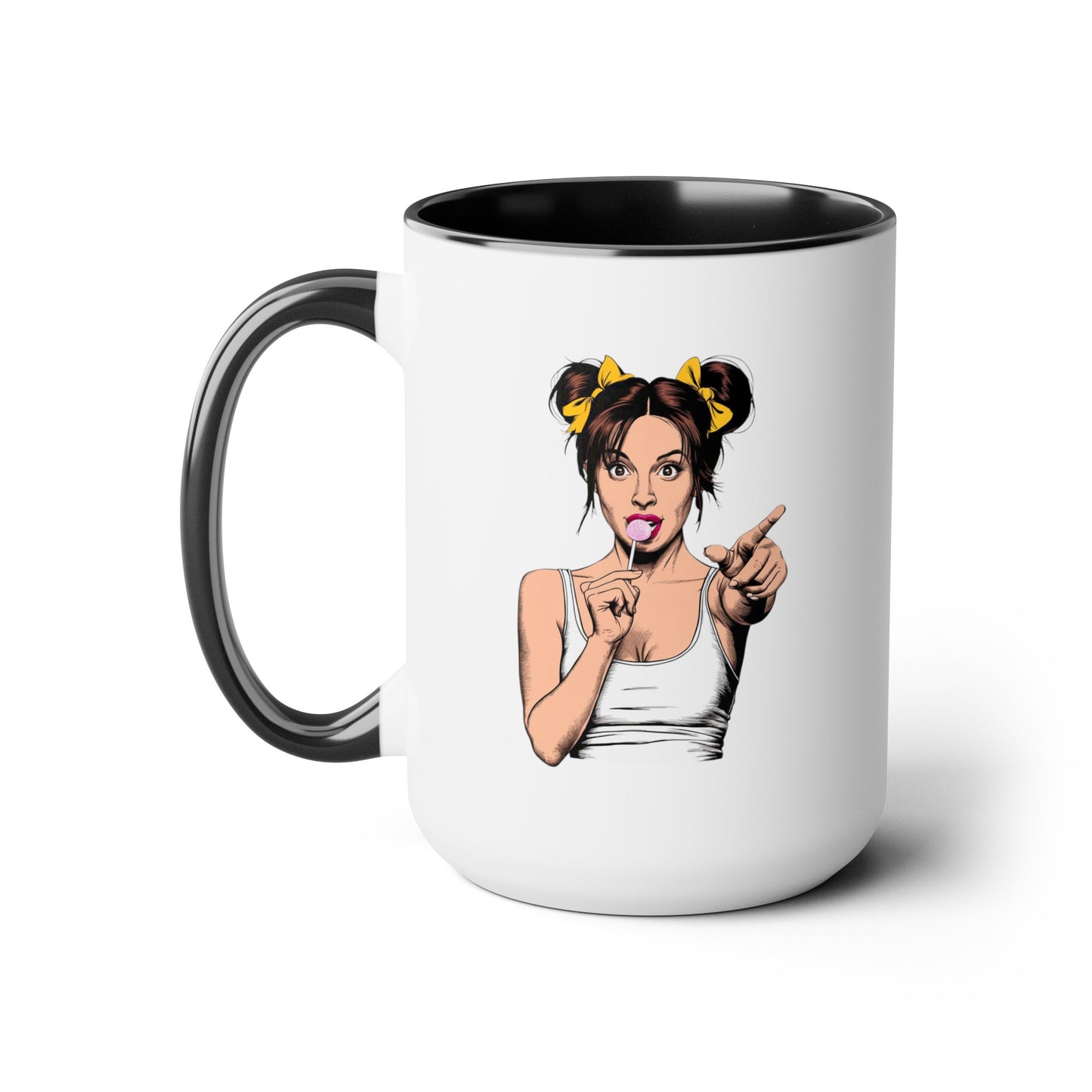 Sexy PopArt Girl with Sucker and Pigtails 15oz Coffee Mug