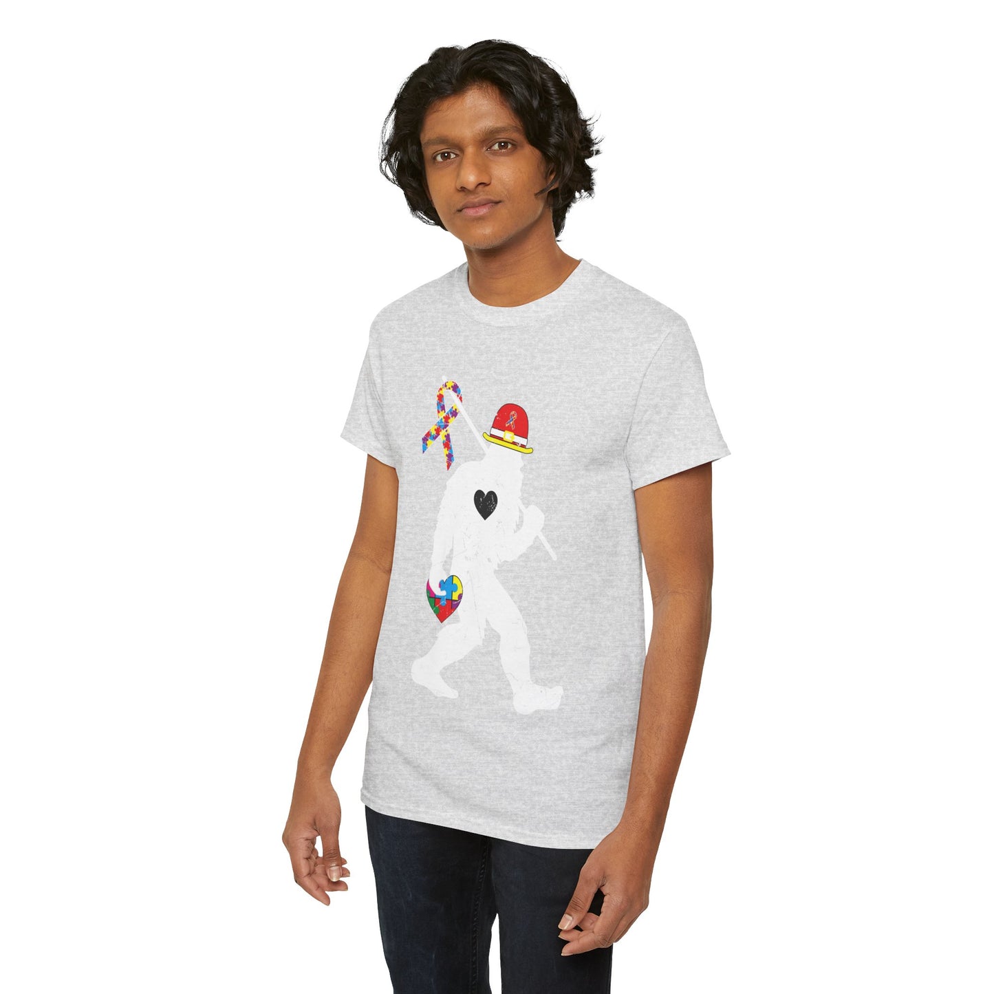 Bigfoot Heart Puzzle Piece Autism T shirt unisex heavy cotton T-shirt