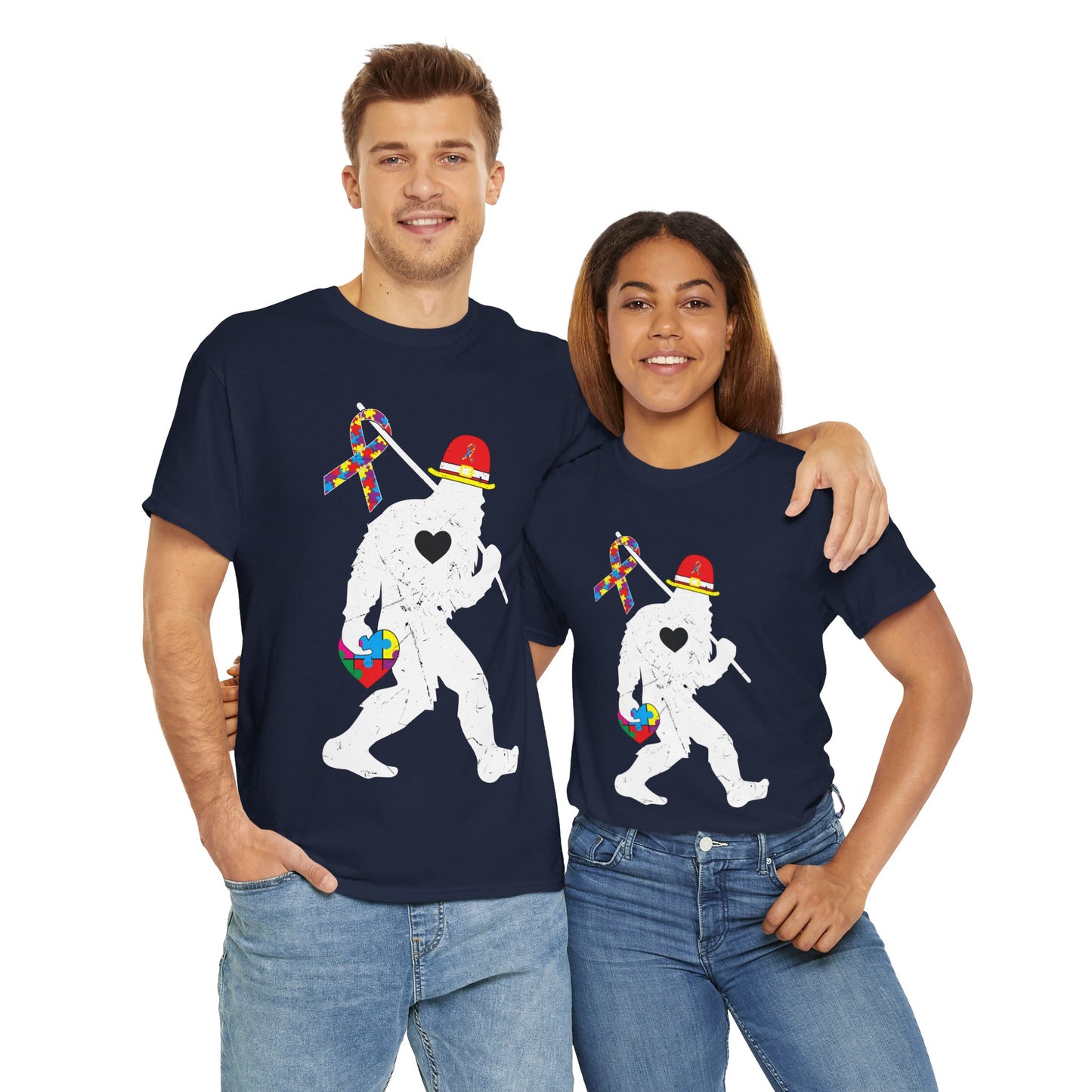 Bigfoot Heart Puzzle Piece Autism T shirt unisex heavy cotton T-shirt