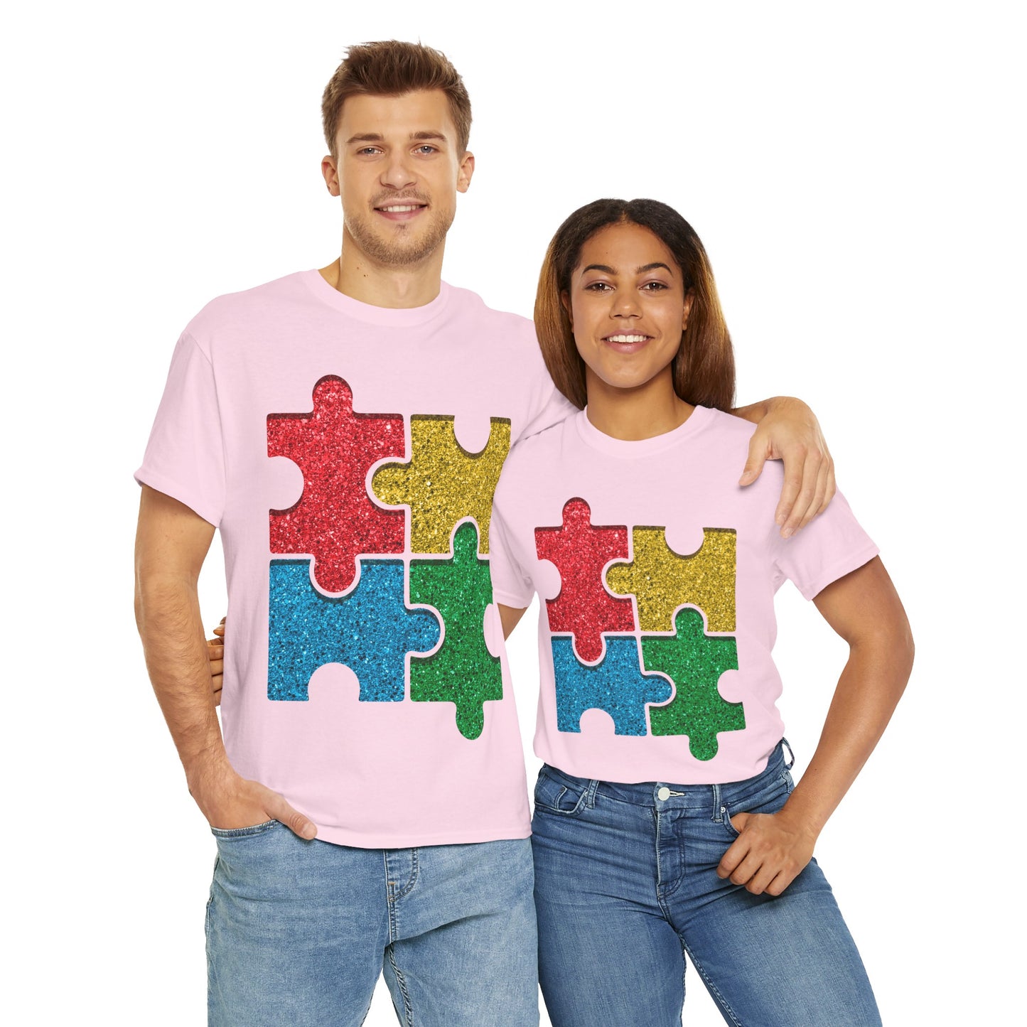 Autism Puzzle Pieces T-shirt Unisex Heavy Cotton