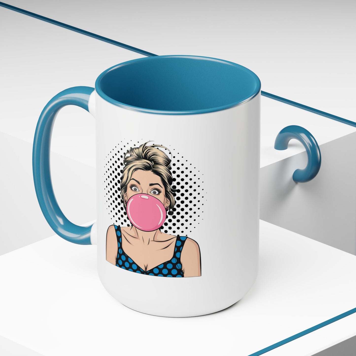 Sexy PopArt Girl with Large Bubble Gum Bubble 15oz Coffee Mug