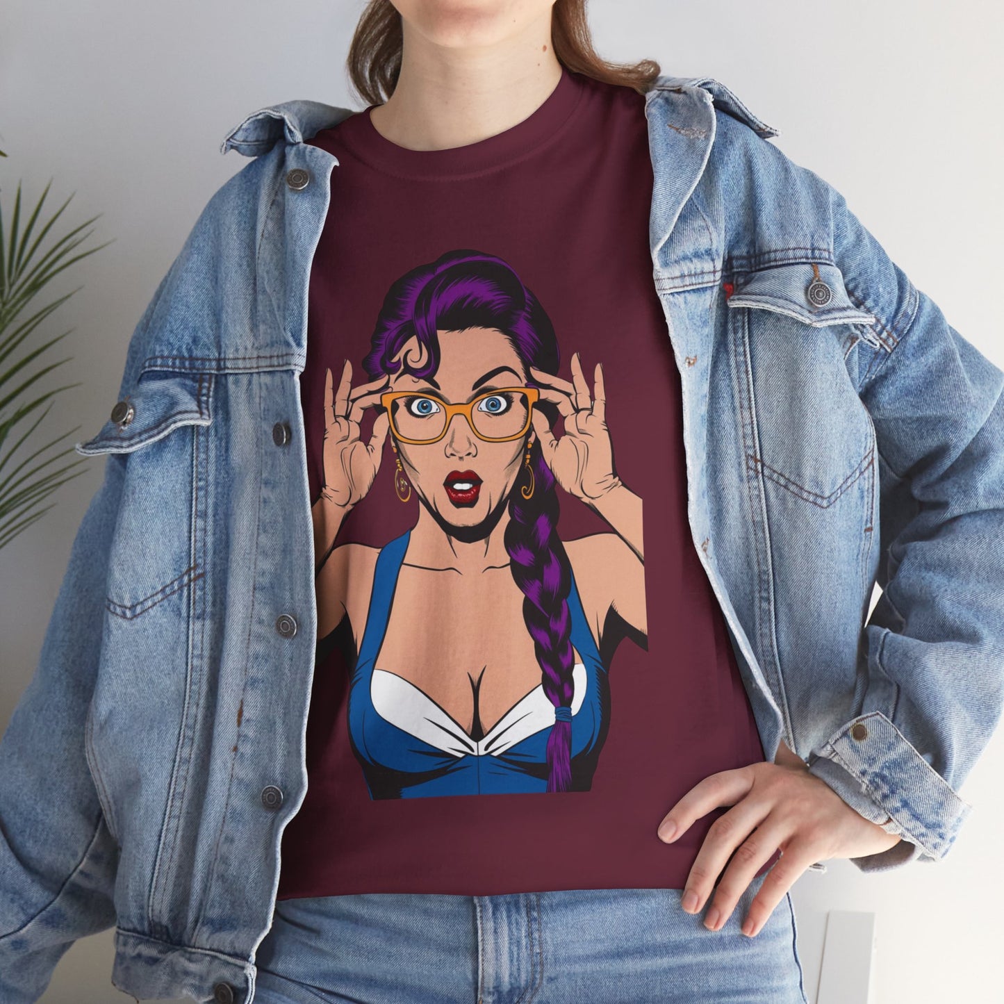 Sexy PopArt Girl Glasses and Braids Tshirt unisex heavy cotton